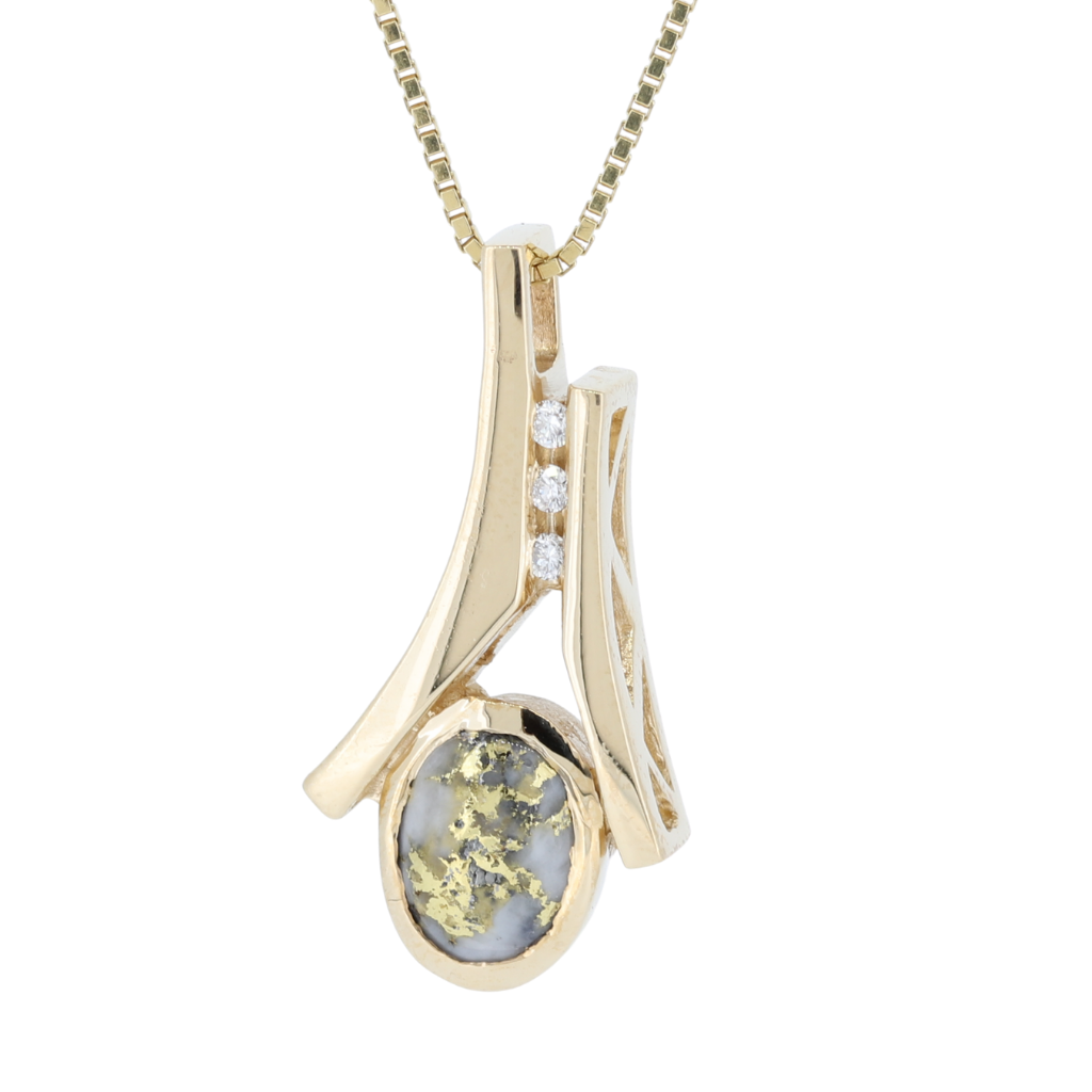 Natural Gold Quartz set in 14Kt Yellow Gold Pendant with .05cts of diamonds