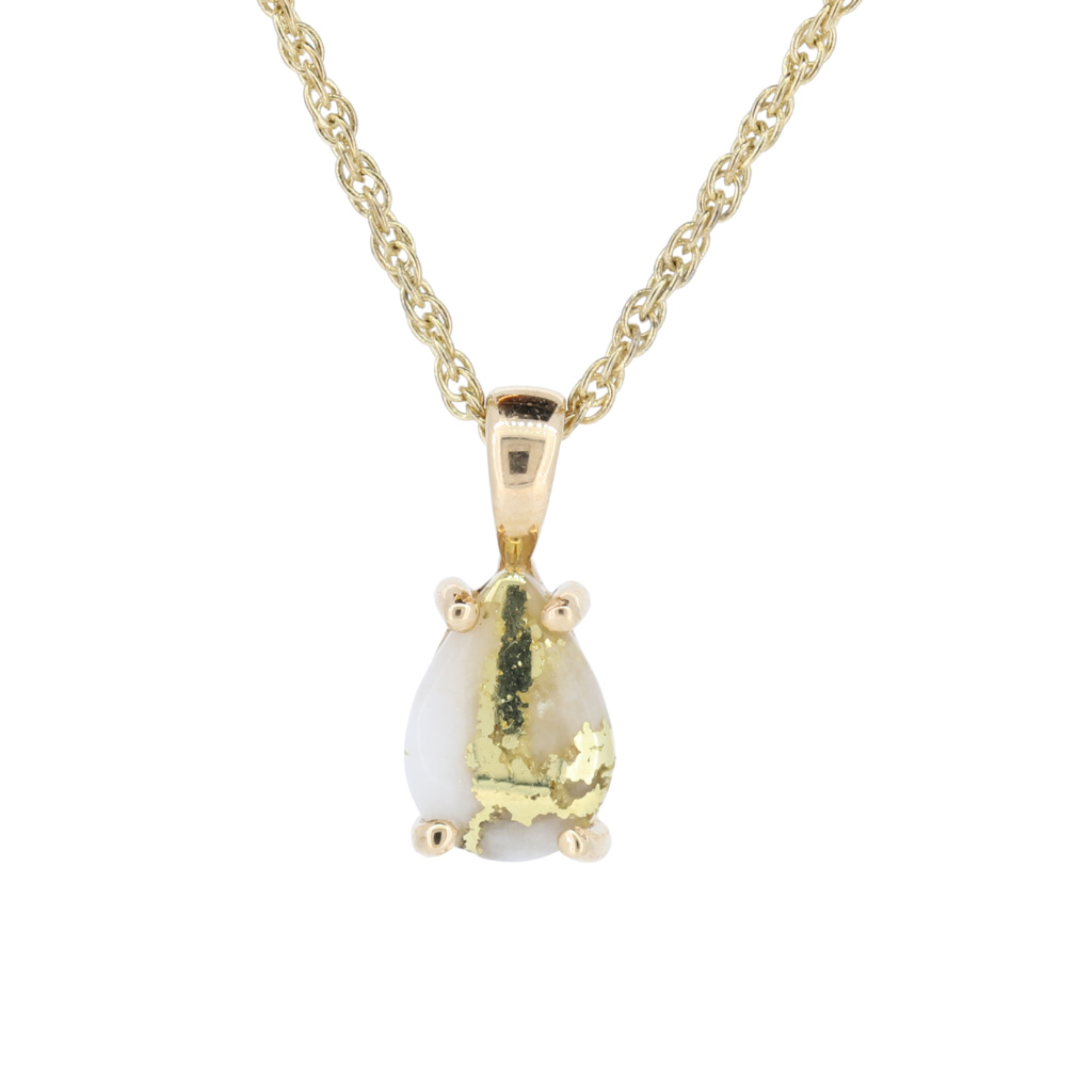 14K Yellow Natural Gold Quartz Pear Shaped Pendant