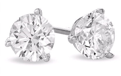 Three Prong Martini Studs Made In 14K White Gold (J-K Color, SI Clarity)