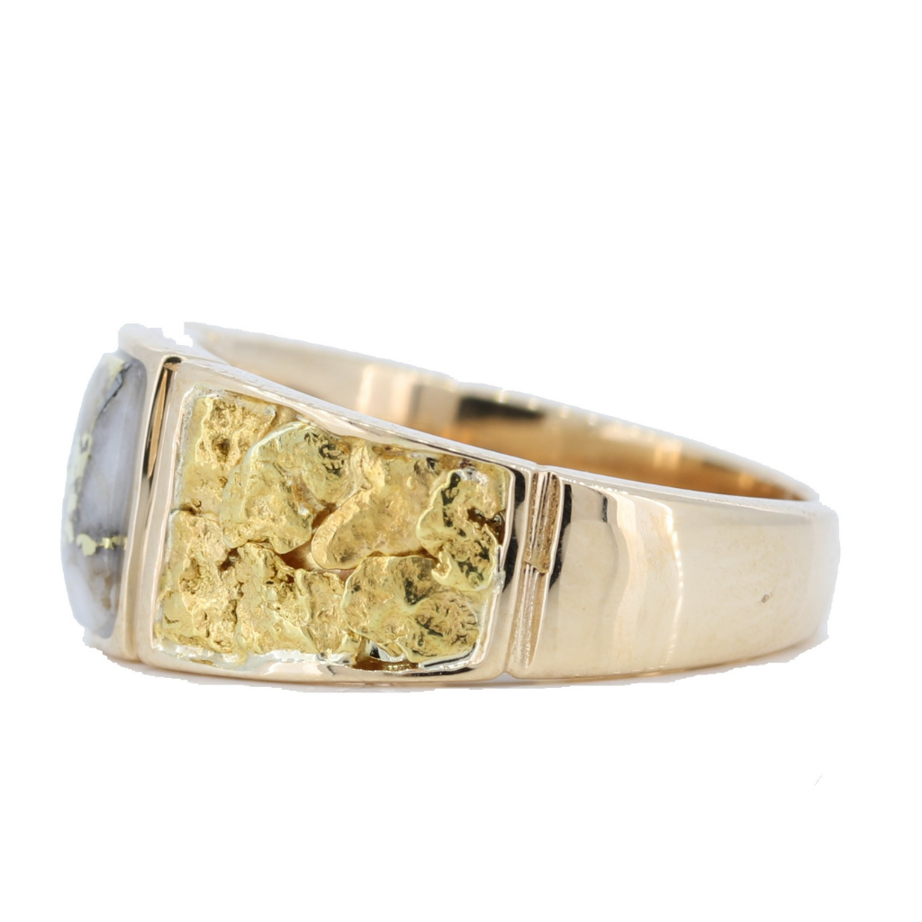 14K Yellow Gold Quartz &amp; Gold Nugget Women&#39;s Ring