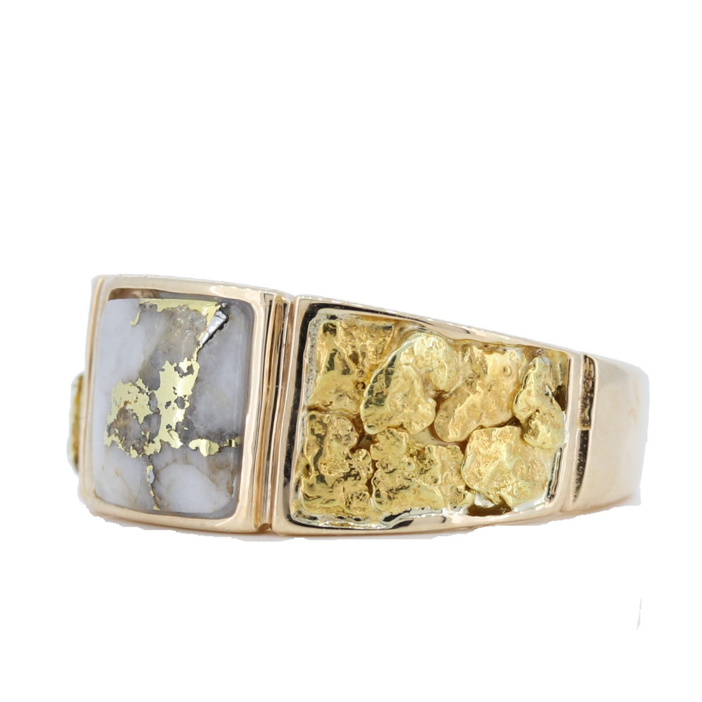 14K Yellow Gold Quartz &amp; Gold Nugget Women&#39;s Ring