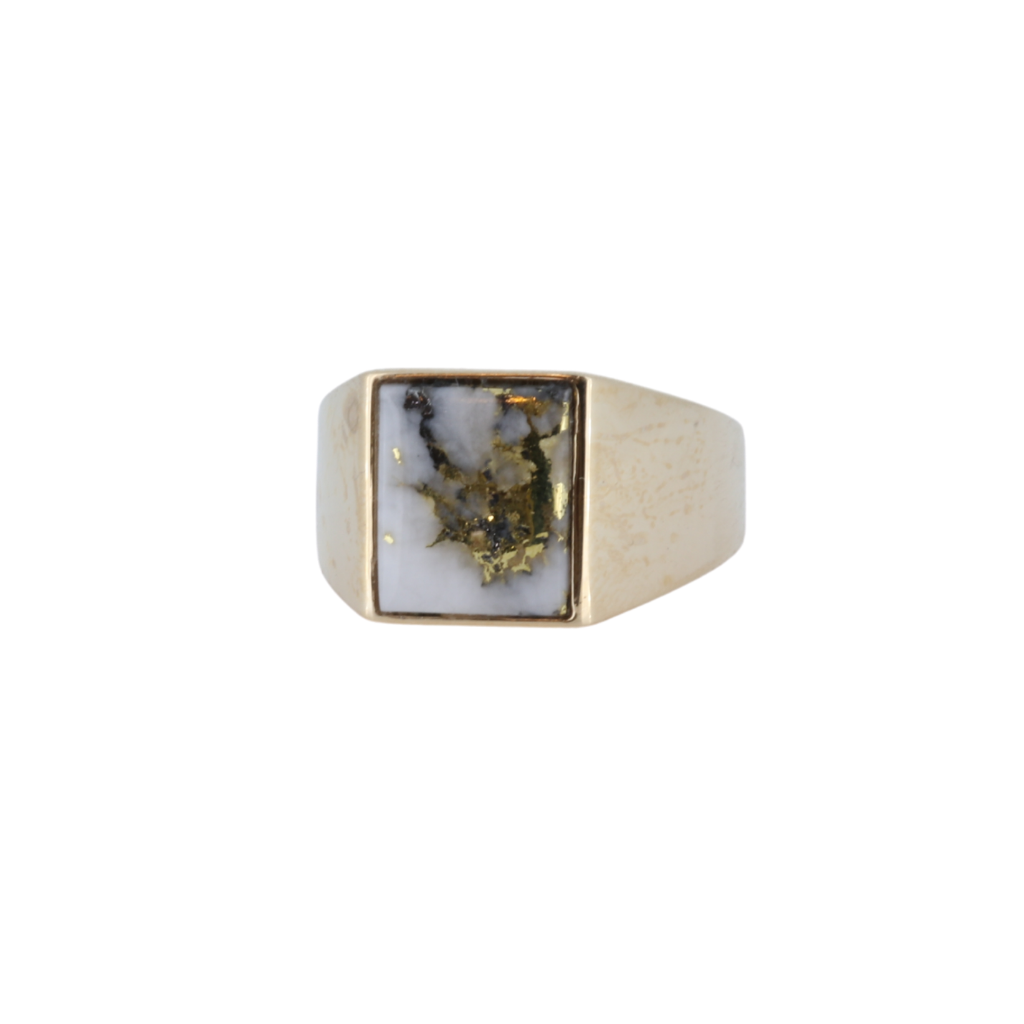 14K Yellow Gold Quartz Men's Rectangular Signet Ring