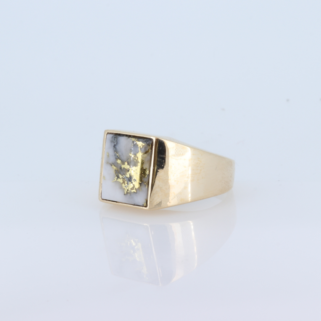 14K Yellow Gold Quartz Men's Rectangular Signet Ring