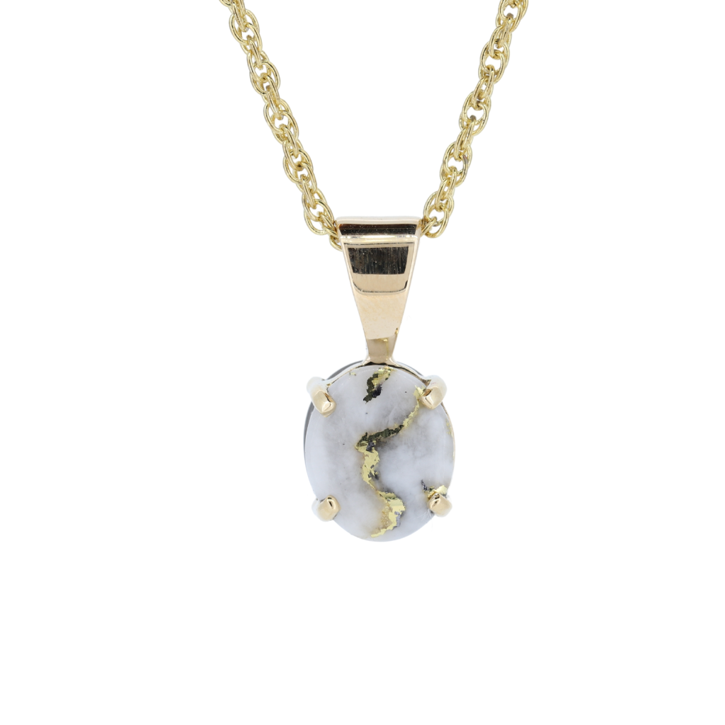 14K Yellow Gold Quartz Ammolite Oval Reversible Pendant