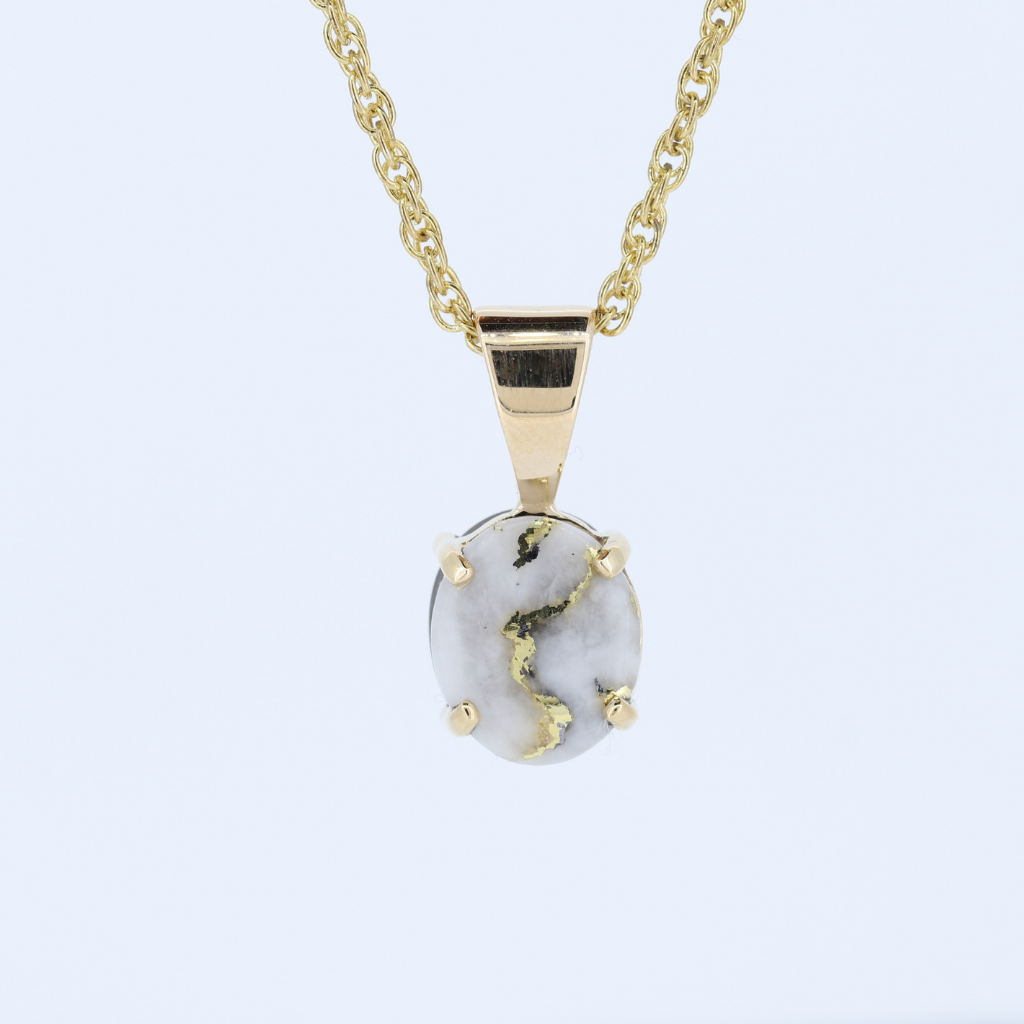 14K Yellow Gold Quartz Ammolite Oval Reversible Pendant