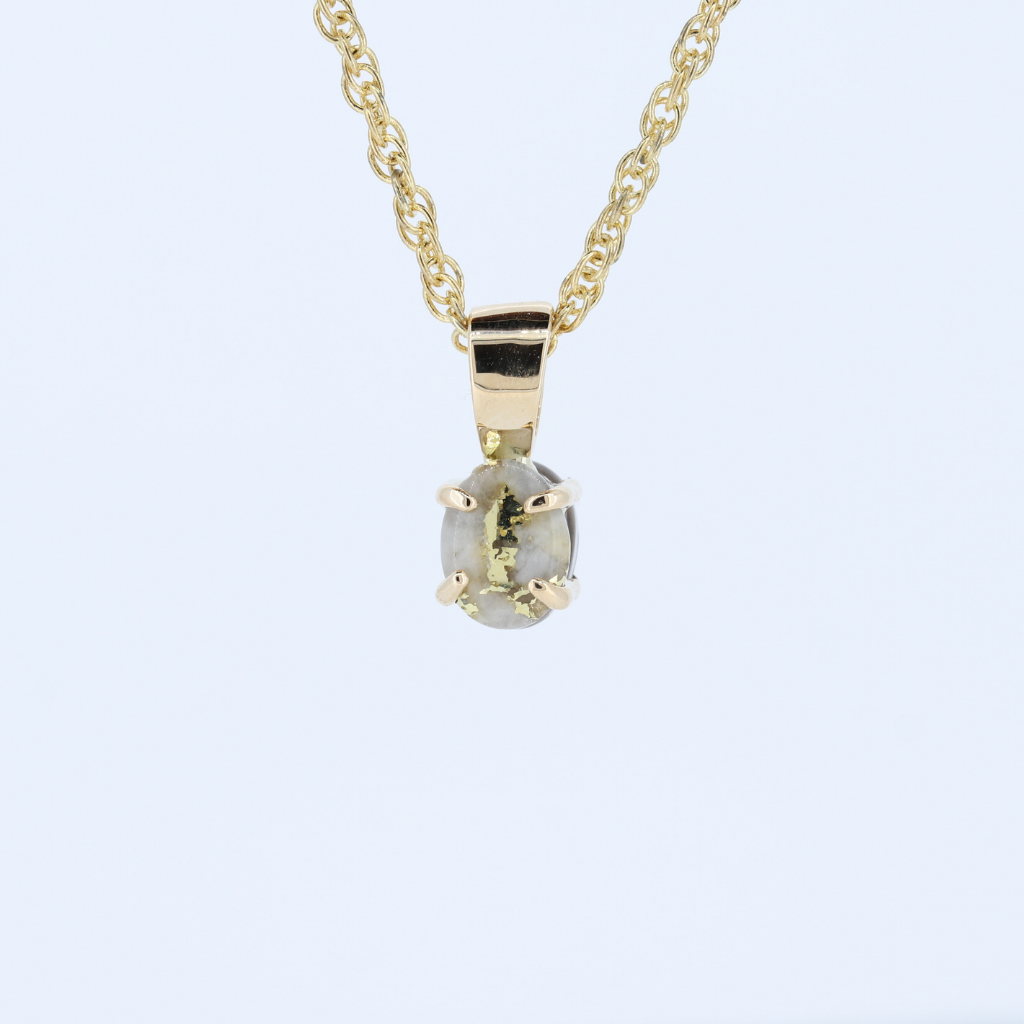 14K Yellow Gold Quartz / Ammolite Oval Reversible Pendant