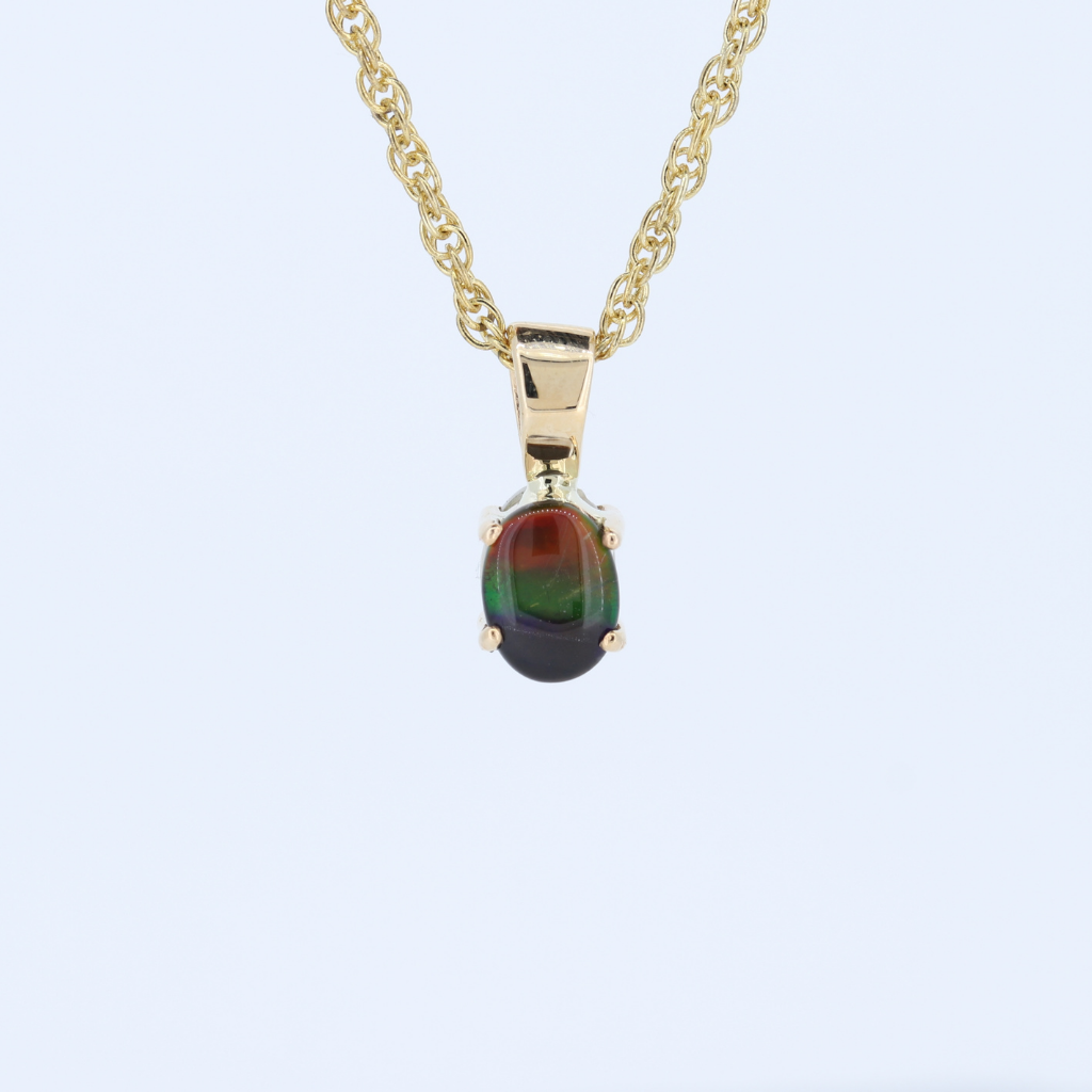 14K Yellow Gold Quartz / Ammolite Oval Reversible Pendant