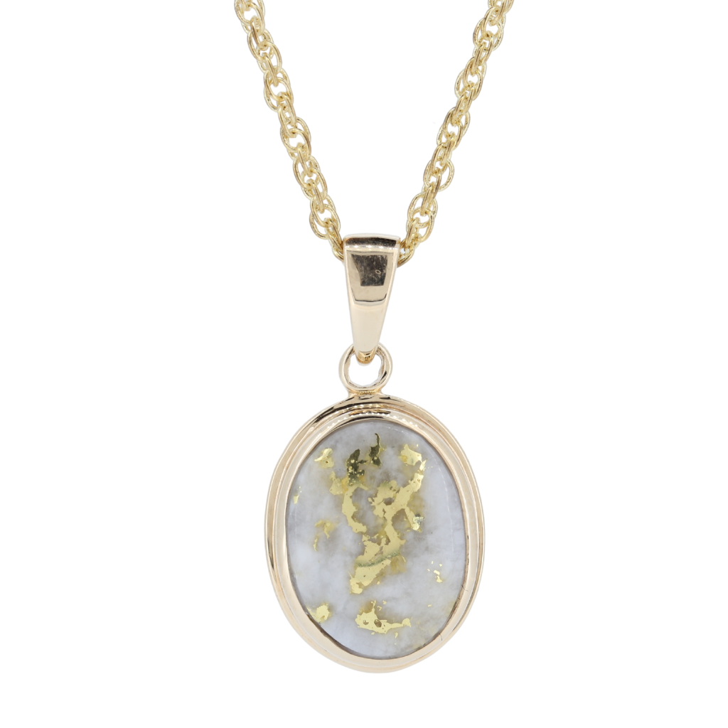 14K Yellow Gold Quartz Oval Bezel Pendant