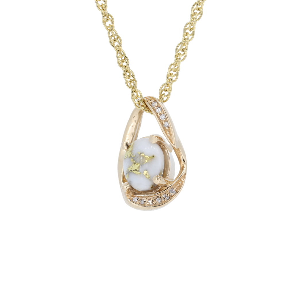 14K Yellow Gold Oval Quartz Swirl Pendant With 0.10 Ct Diamonds