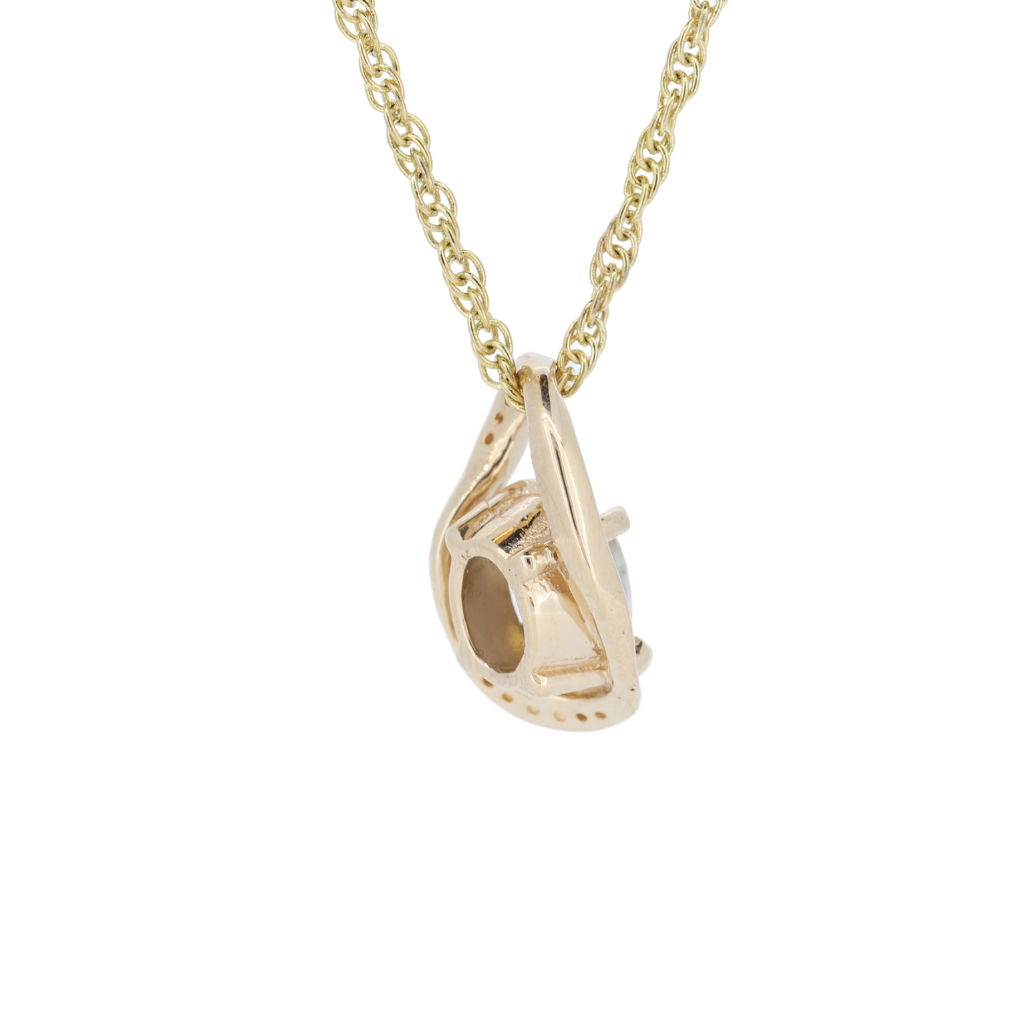 14K Yellow Gold Oval Quartz Swirl Pendant With 0.10 Ct Diamonds