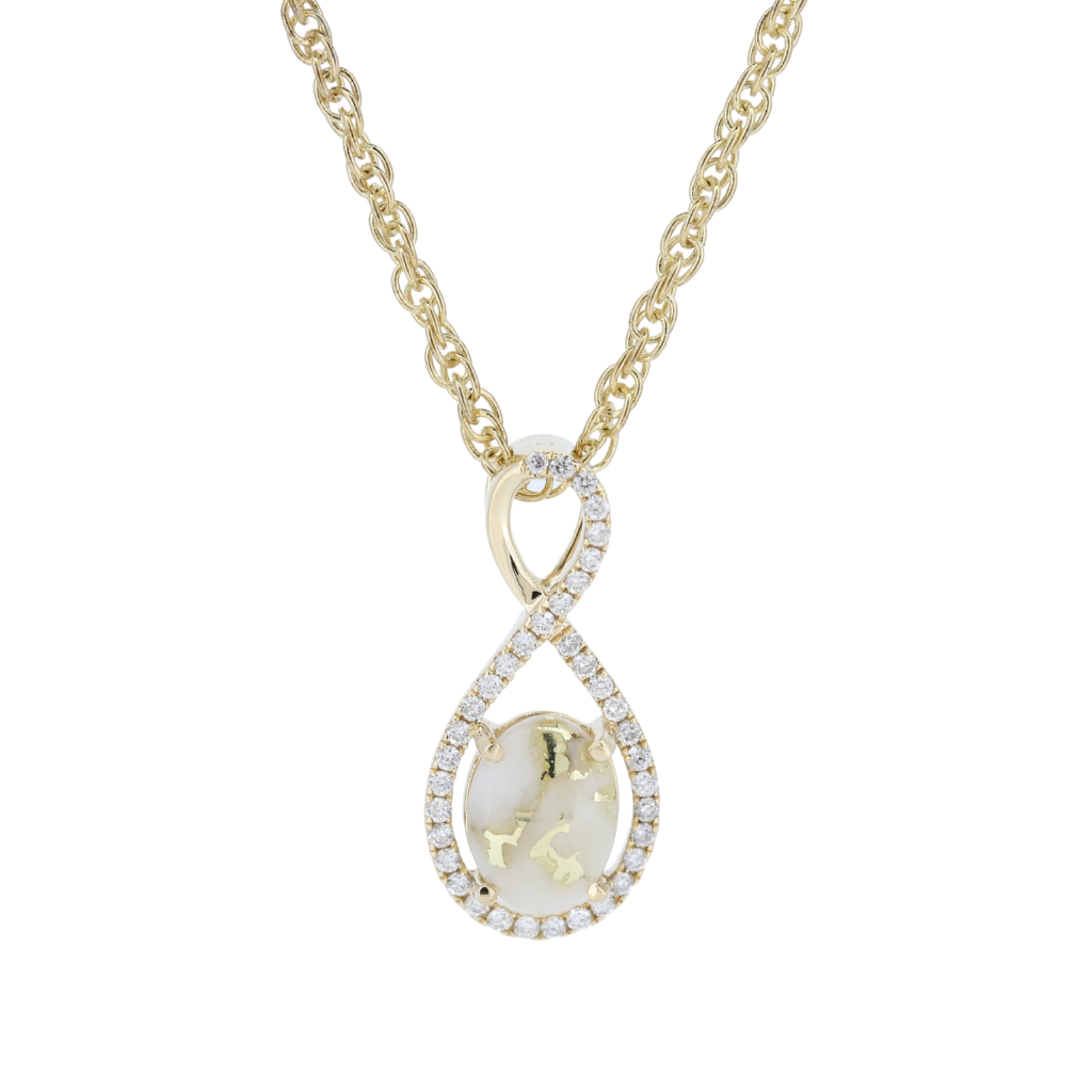14K Yellow Gold Quartz Oval Halo Pendant With 0.44Ct Diamonds