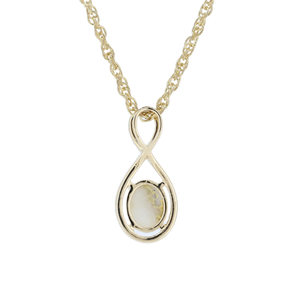 14K Yellow Gold Quartz Oval Halo Pendant With 0.44Ct Diamonds