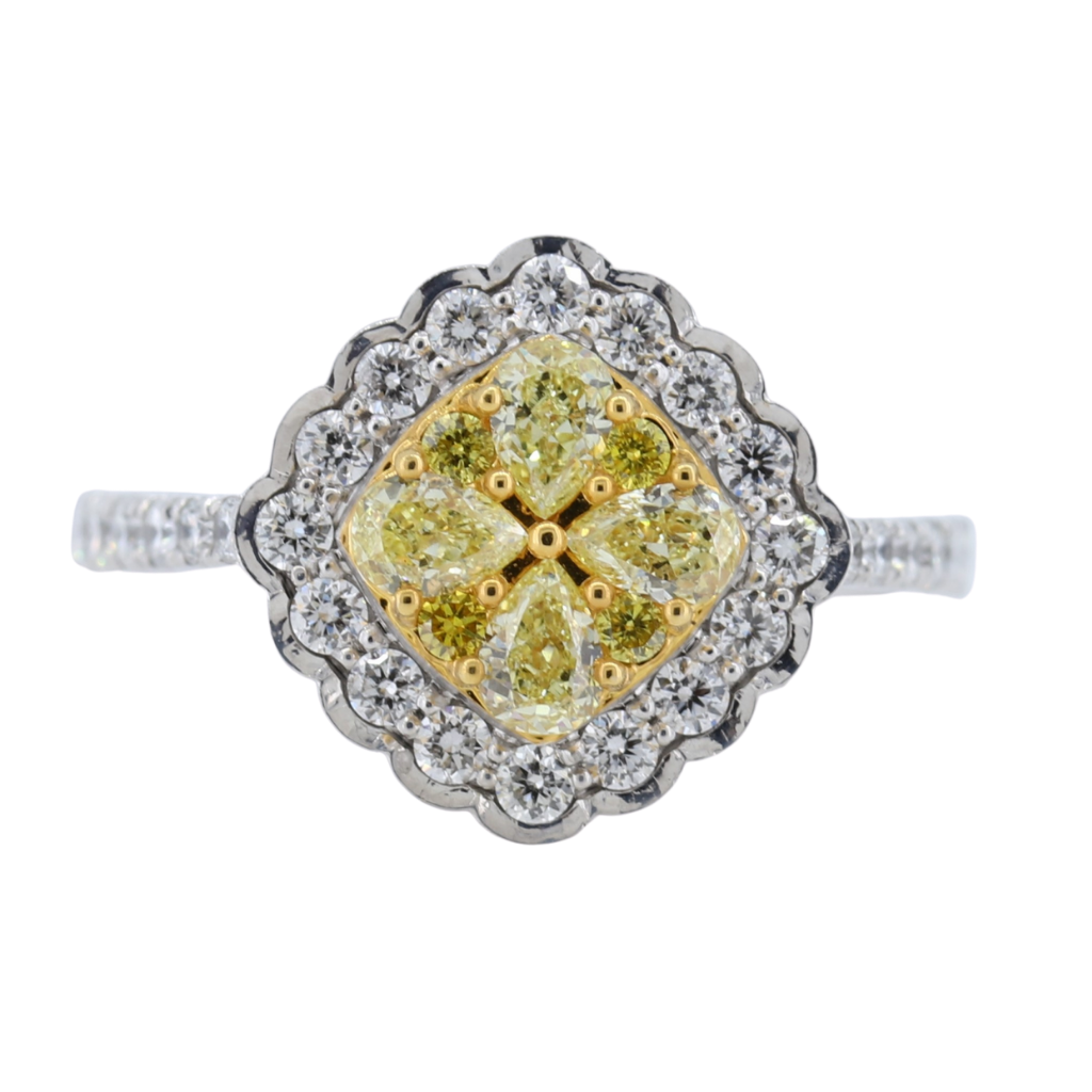 Stunning Yellow Diamond Ring set in 18K White Gold.
