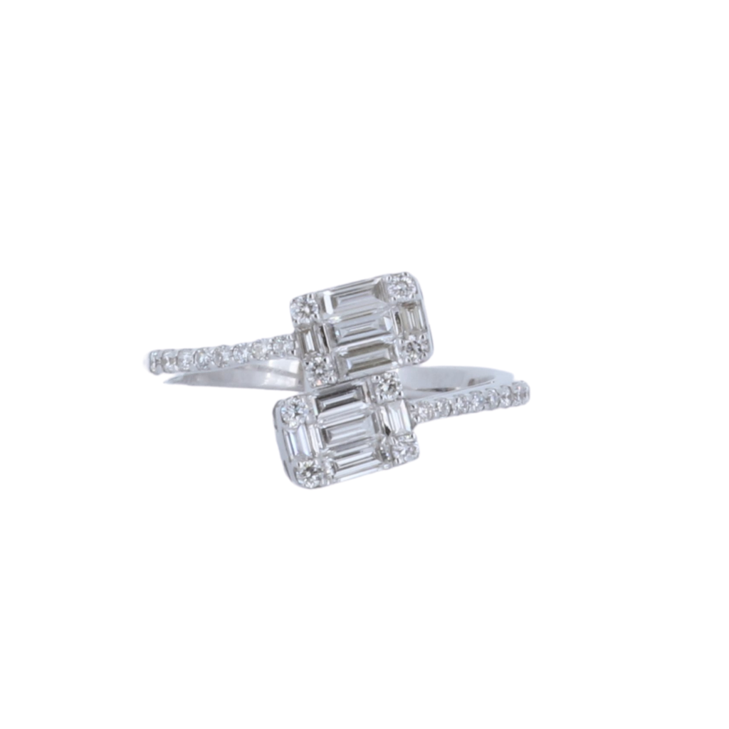 Round And Step Cut Cluster Of Diamonds Solitaire Ring in 18kt White Gold