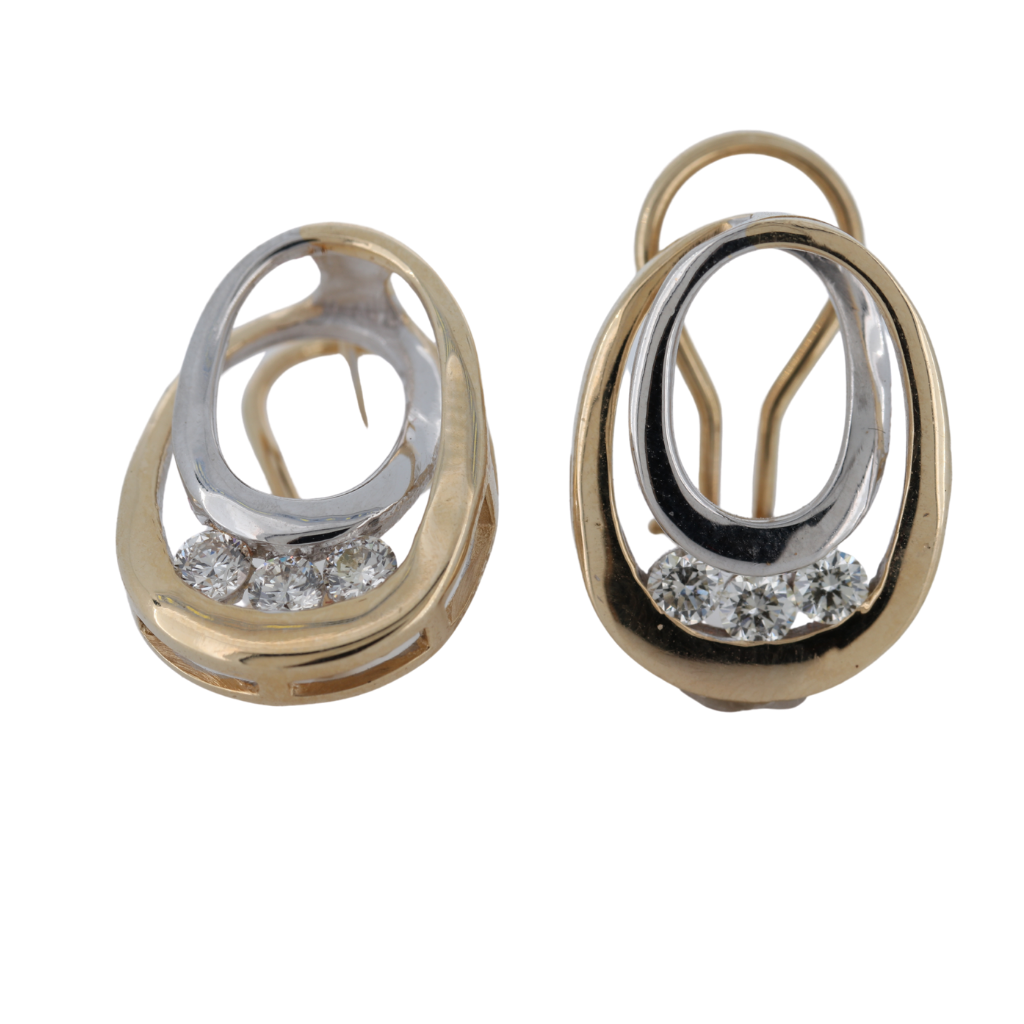 14kt Two Tone Oval Diamond Earrings