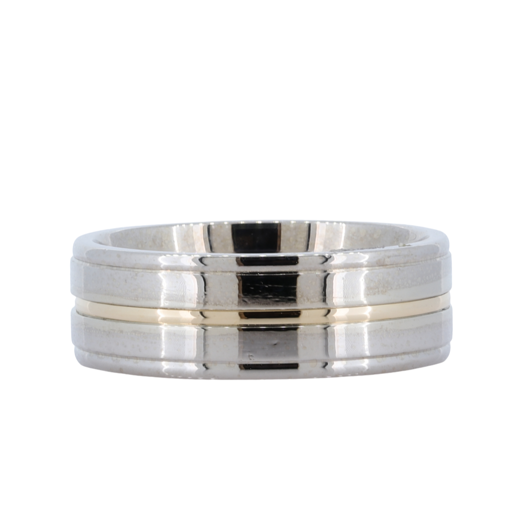 14K Two Tone Wedding Band, 7Mm.