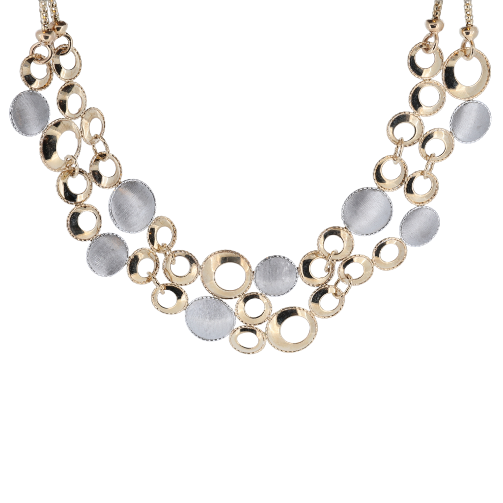 14K Two Tone Necklace Featuring Satin And High Shine Gold