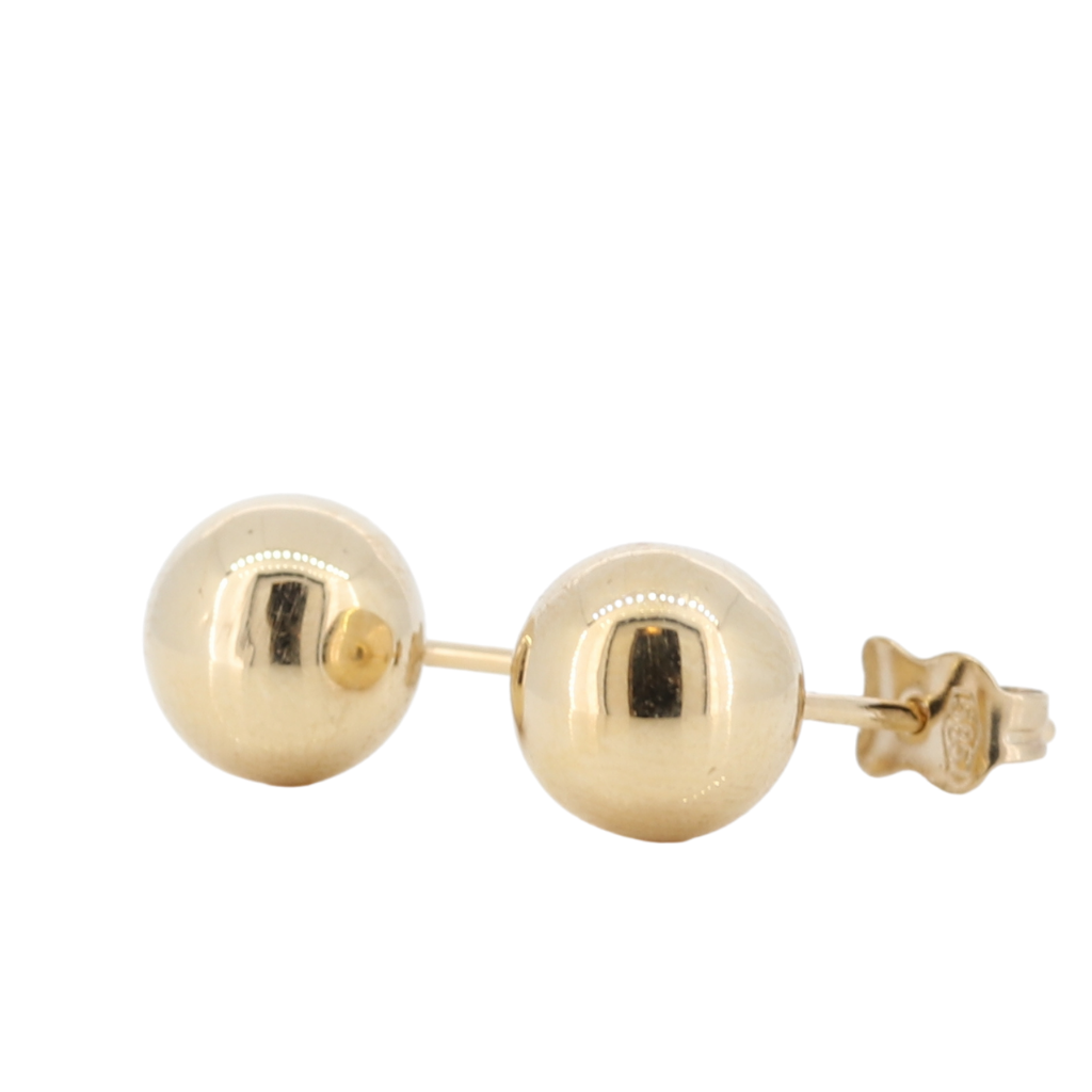 14K Yellow Gold Ball Stud Earrings In High Polish Tone