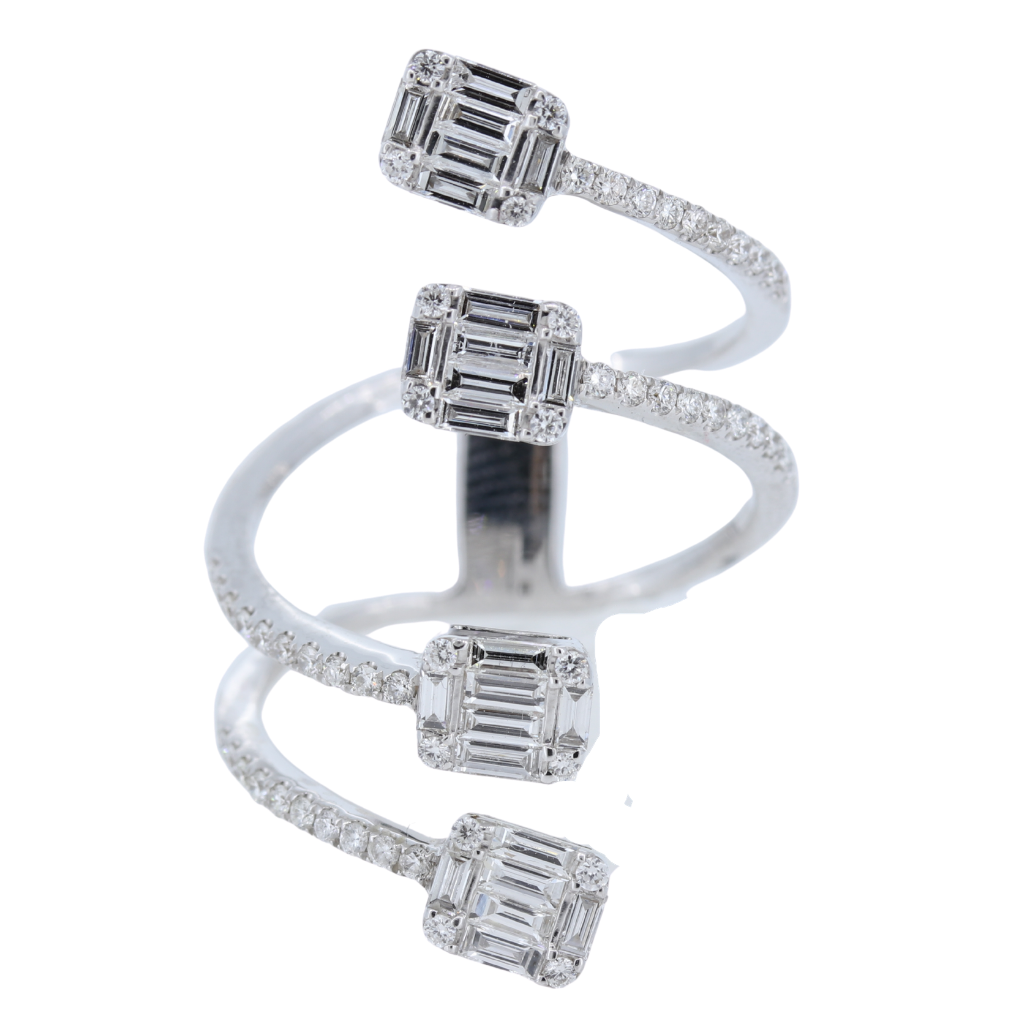 4 Solitare Cluster Cocktail Ring with .95cts of diamonds in 18Kt White Gold