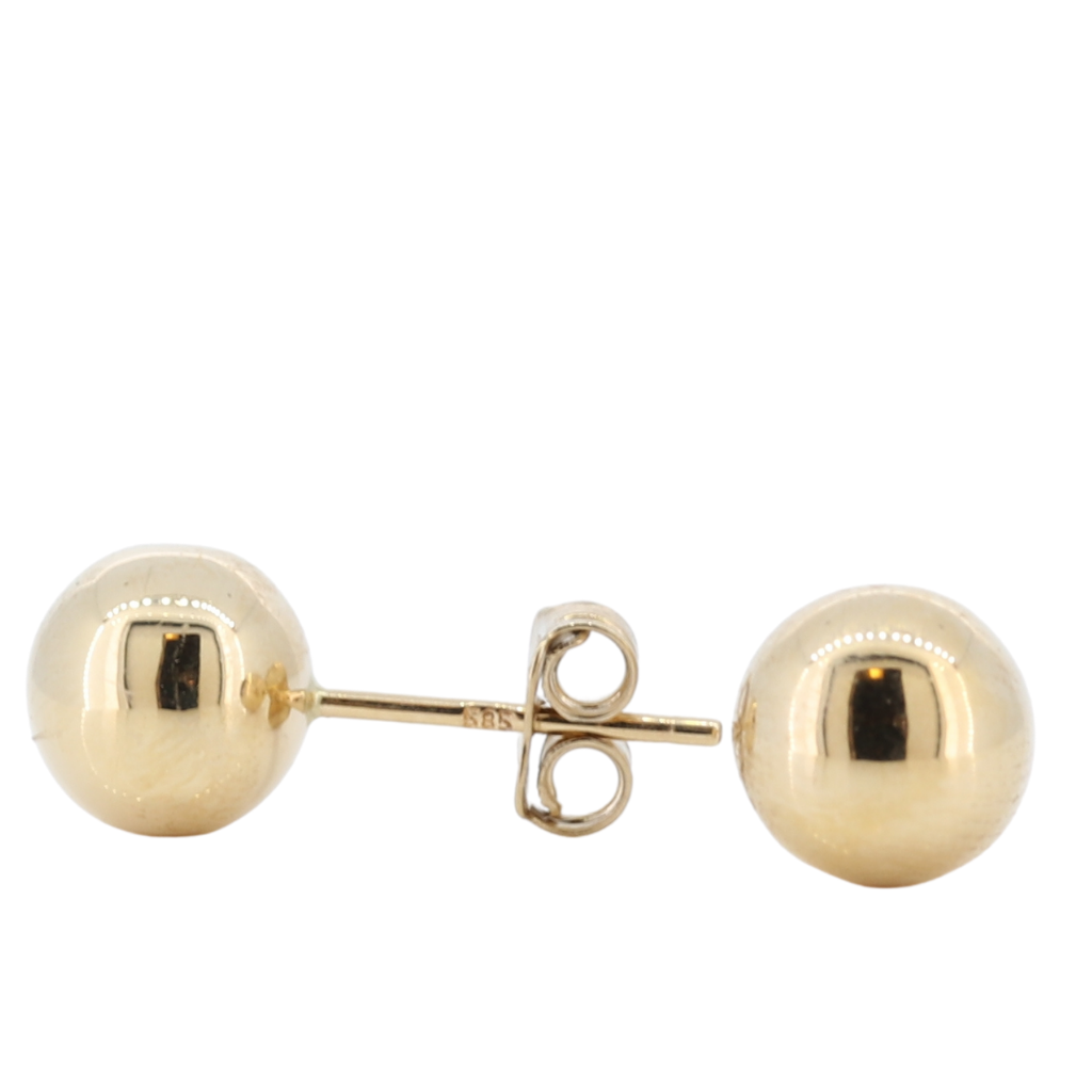 14K Yellow Gold Ball Stud Earrings In High Polish Tone