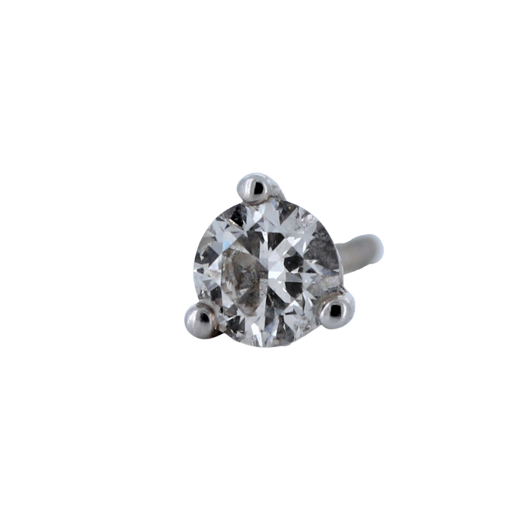 Martini Set Three Prong Single Diamond Stud, 14K White Gold 0.15 Carat