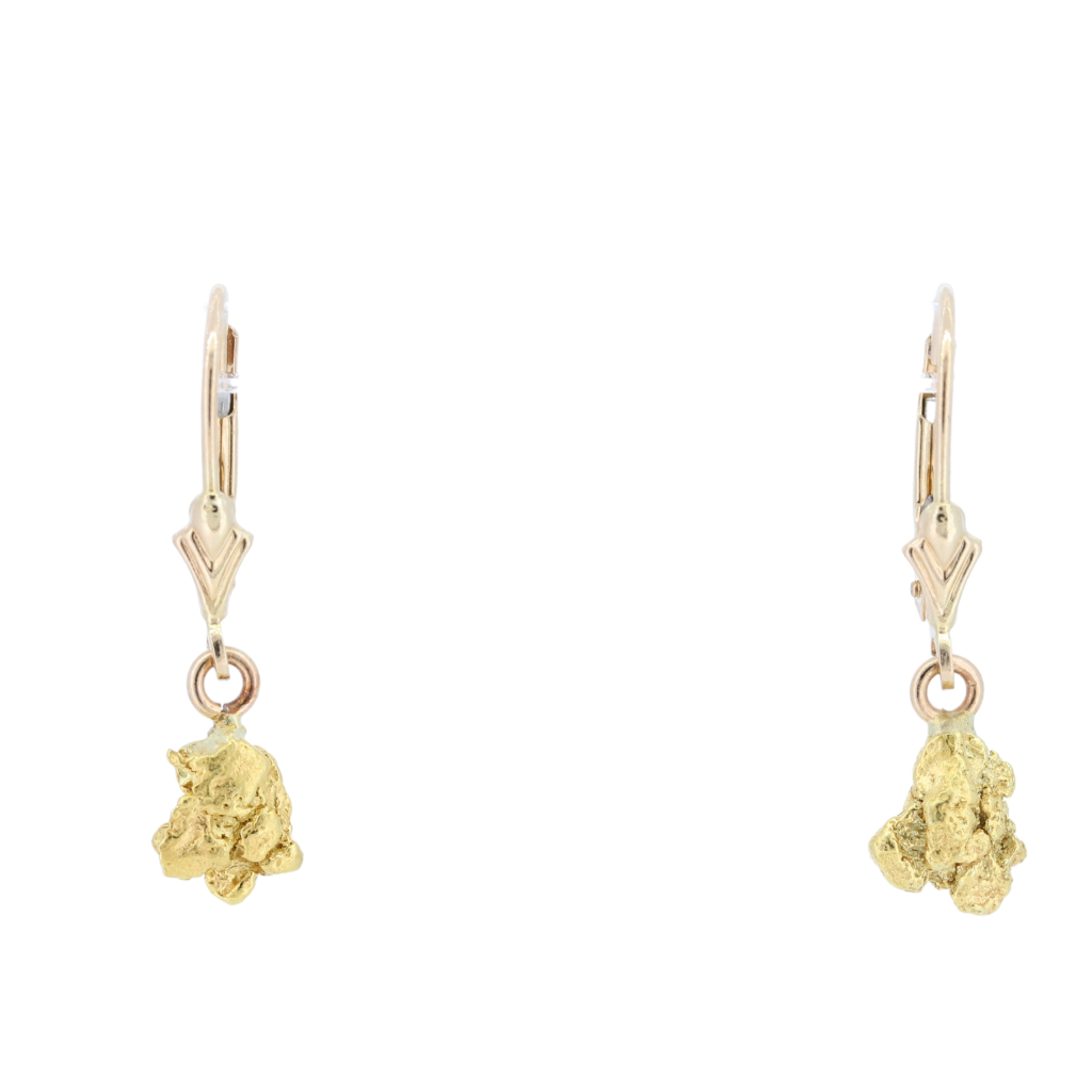 14K Yellow Gold Nugget Earrings Lever Back 1.92 Grams