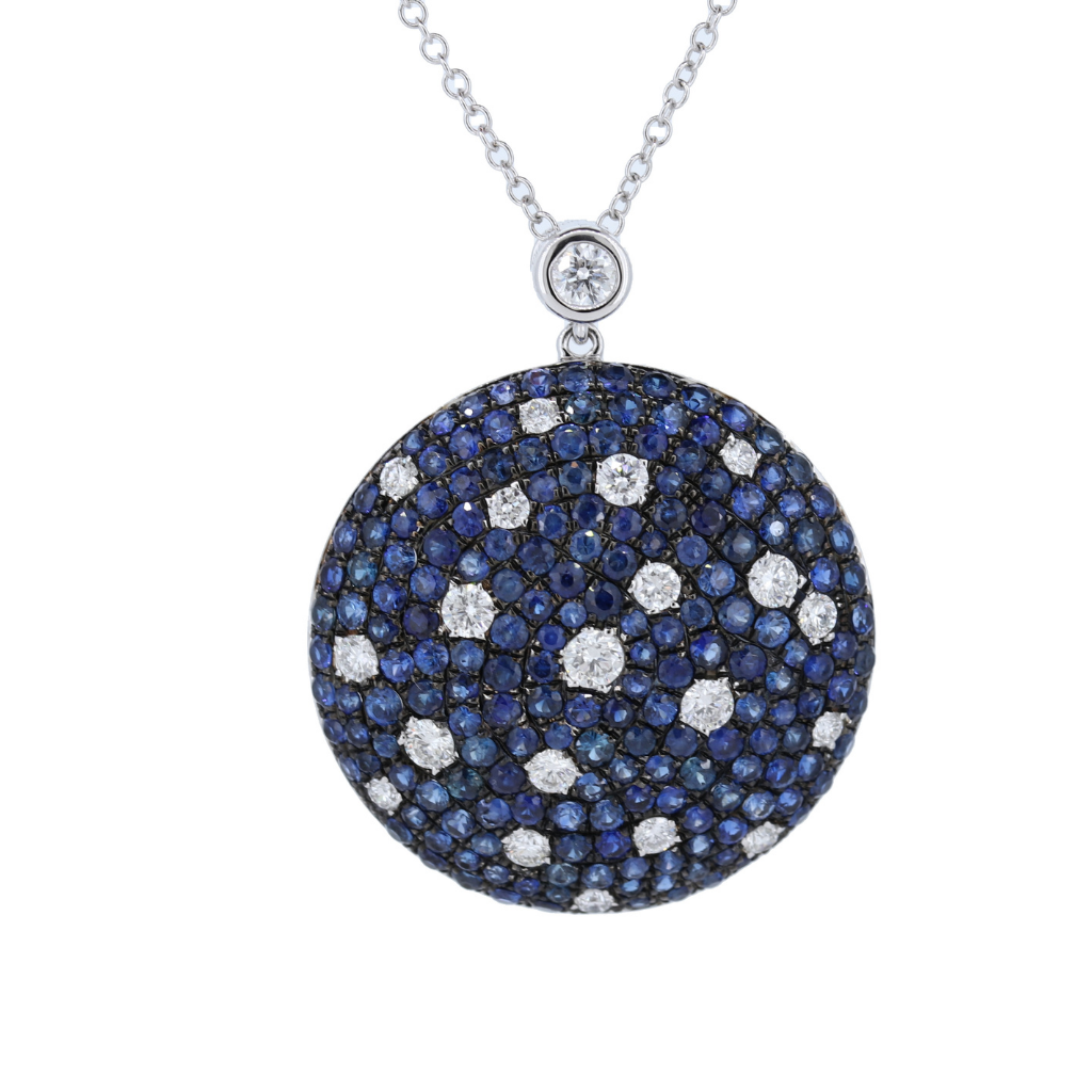 18K White Gold Sapphire And Diamond Cluster Pendant