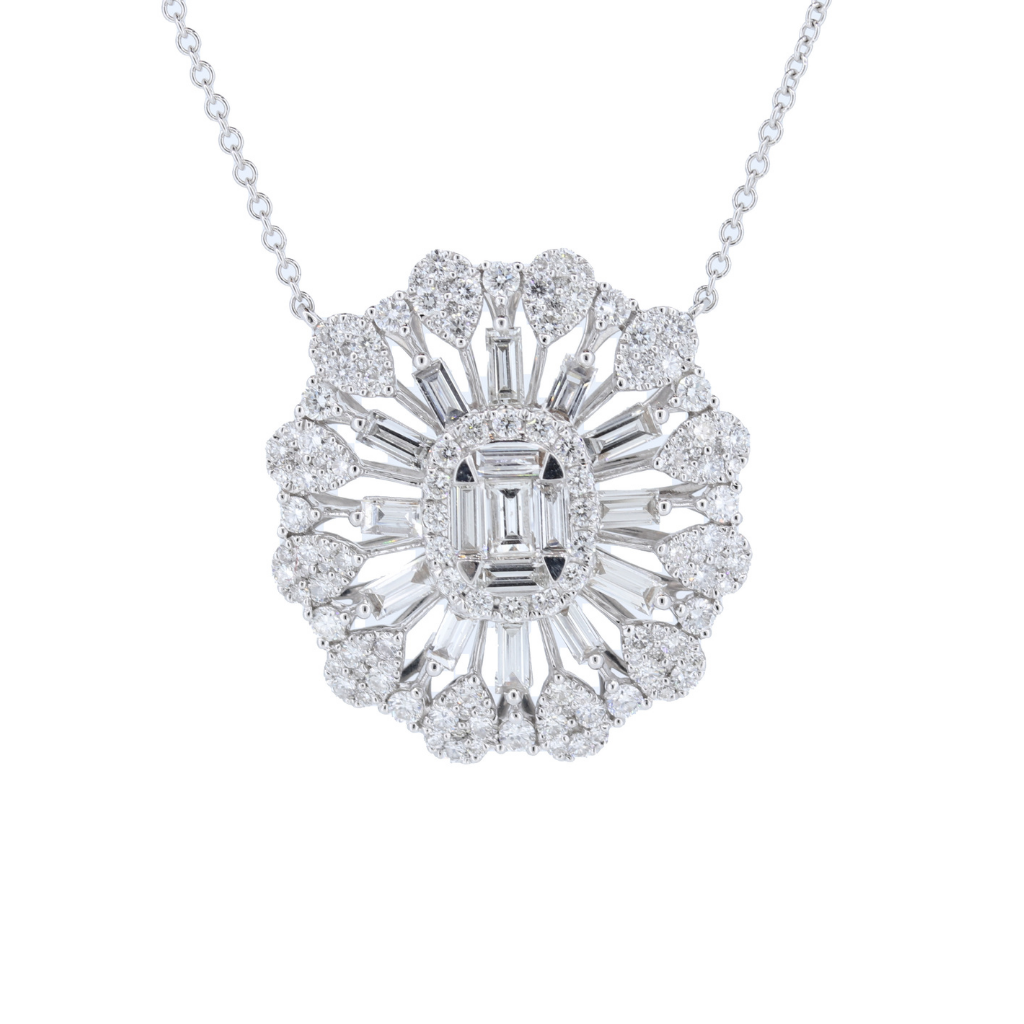 18Kw Baguette And Round Diamond Necklace