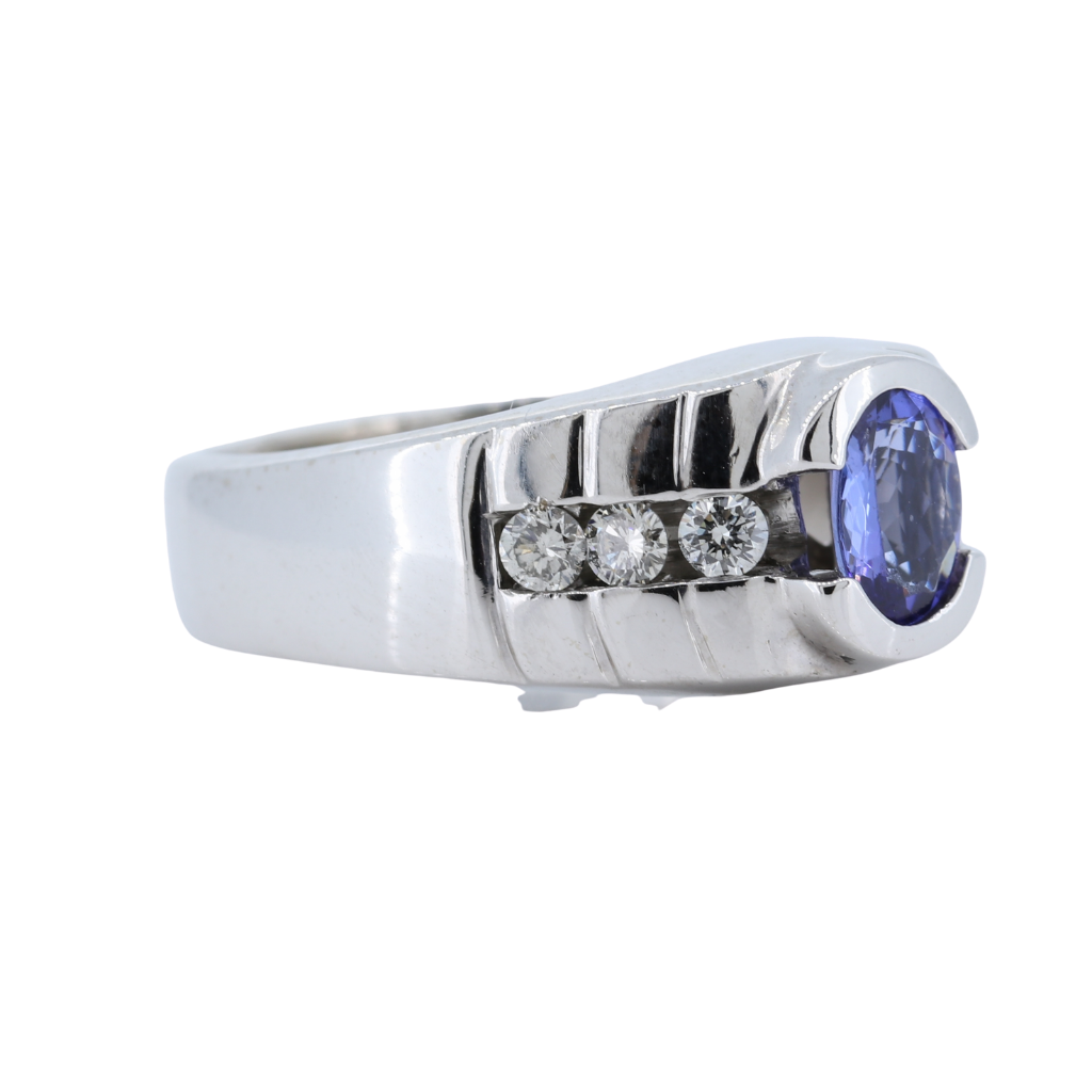 Men's Oval Tanzanite and Diamond Accent Ring in 14K Gold