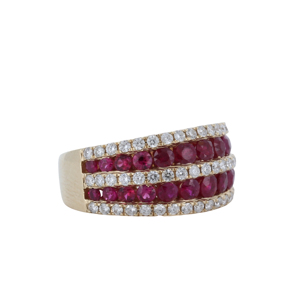 5 Row Ruby And Diamond Band In 14Kt Yellow Gold