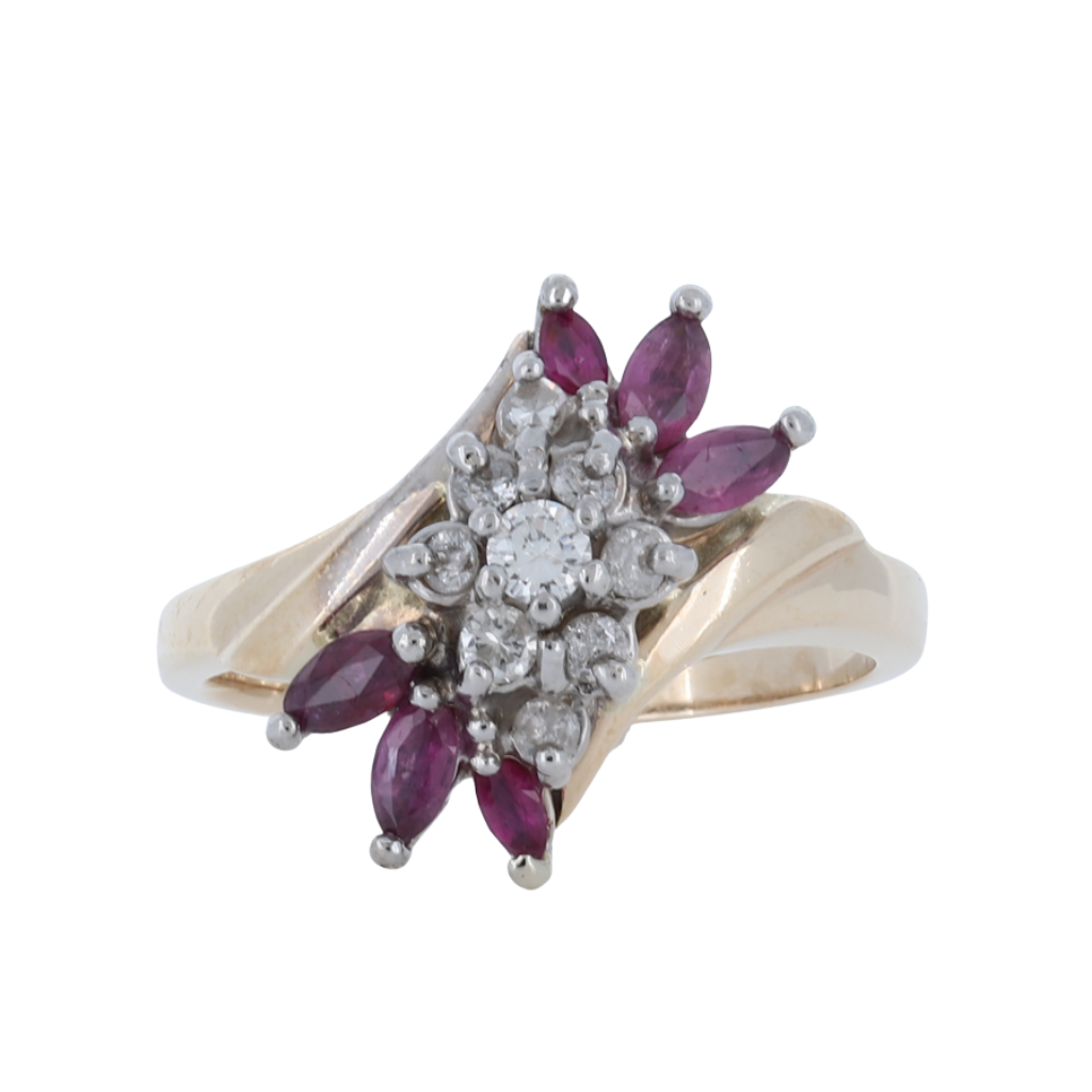 Vintage Ruby And Diamond Ring, 14K Yellow Gold With 0.35Ct Rubies, 0.50 Carat Diamonds.