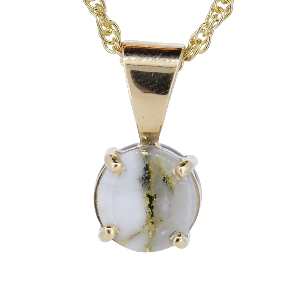 14K Yellow Gold Quartz Ammolite Round Reversible Pendant