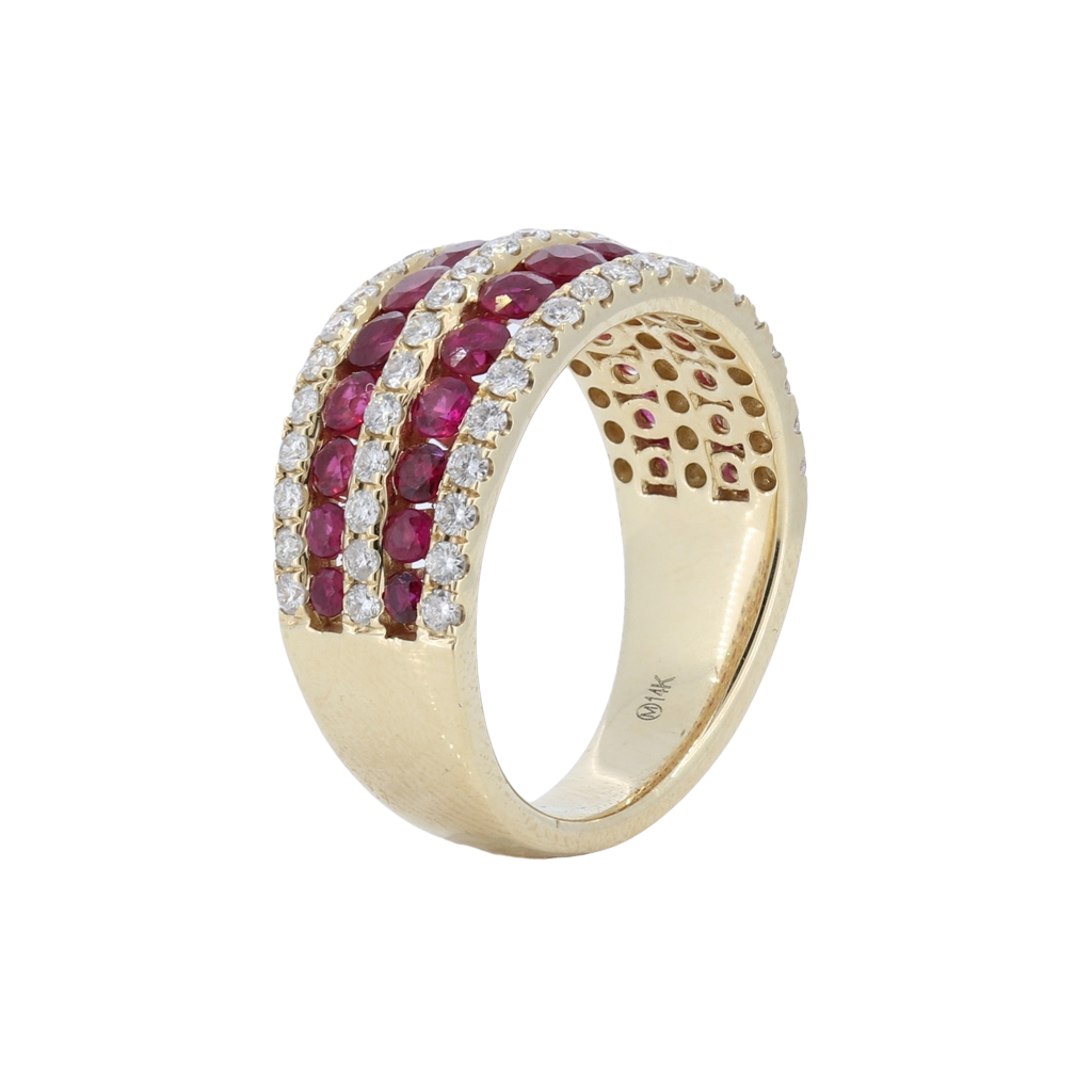 5 Row Ruby And Diamond Band In 14Kt Yellow Gold