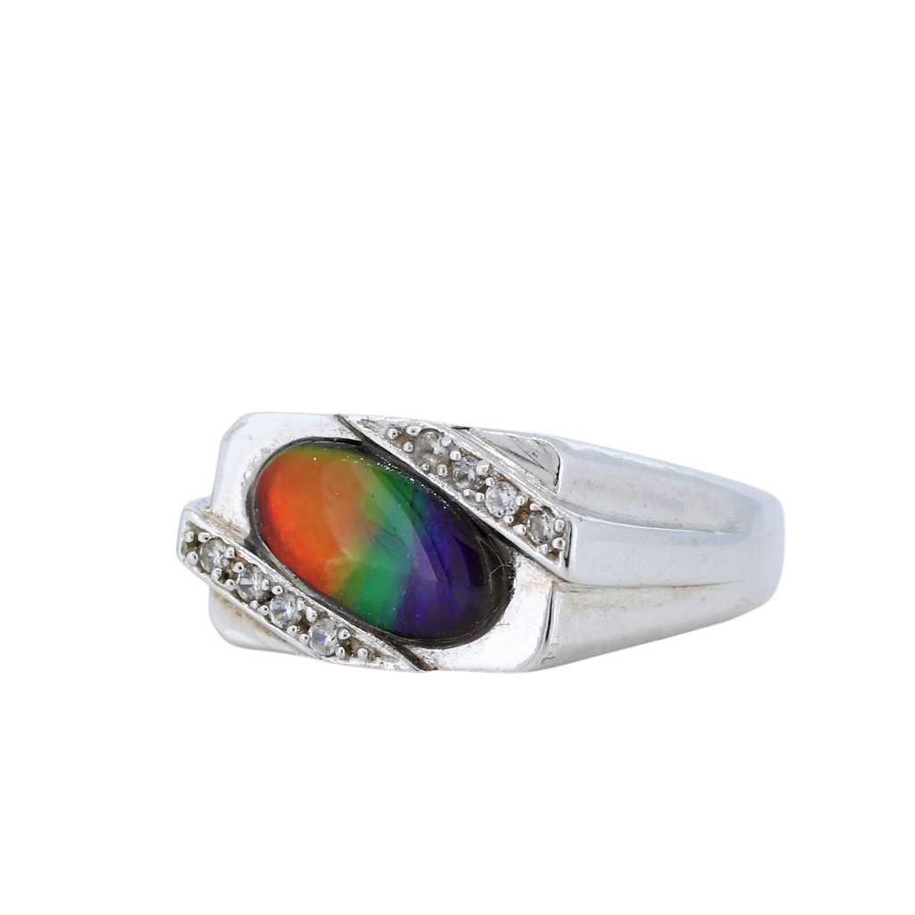 Sterling Silver Men&#39;s Ammolite And Cz Ring