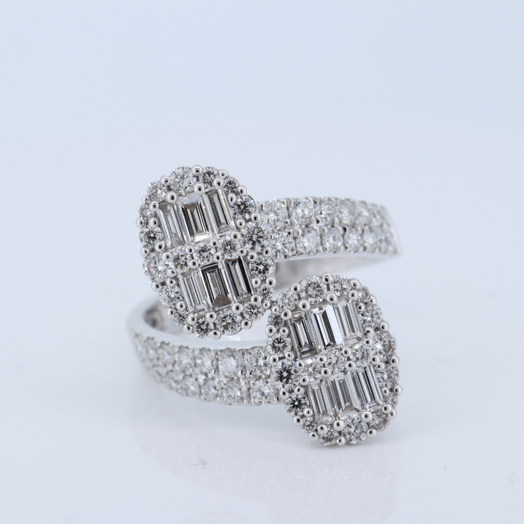 18Kw Round And Baguette Diamond Cocktail Ring D-1.13 Bg-0.59 Rg