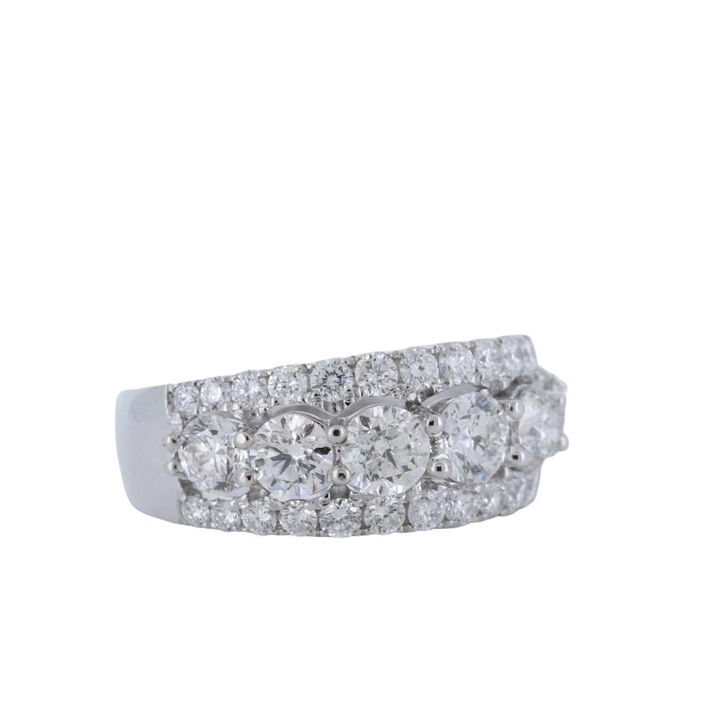3 Row Diamond Ring With Floating Center Diamonds In 14Kt White Gold