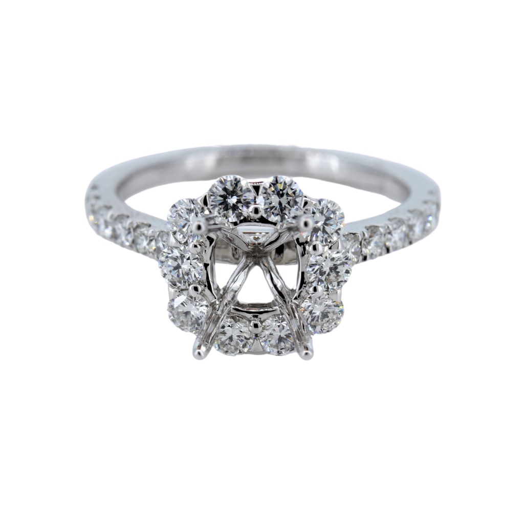 18Kw 1.15Ct Ladies Halo Diamond Semi Mount