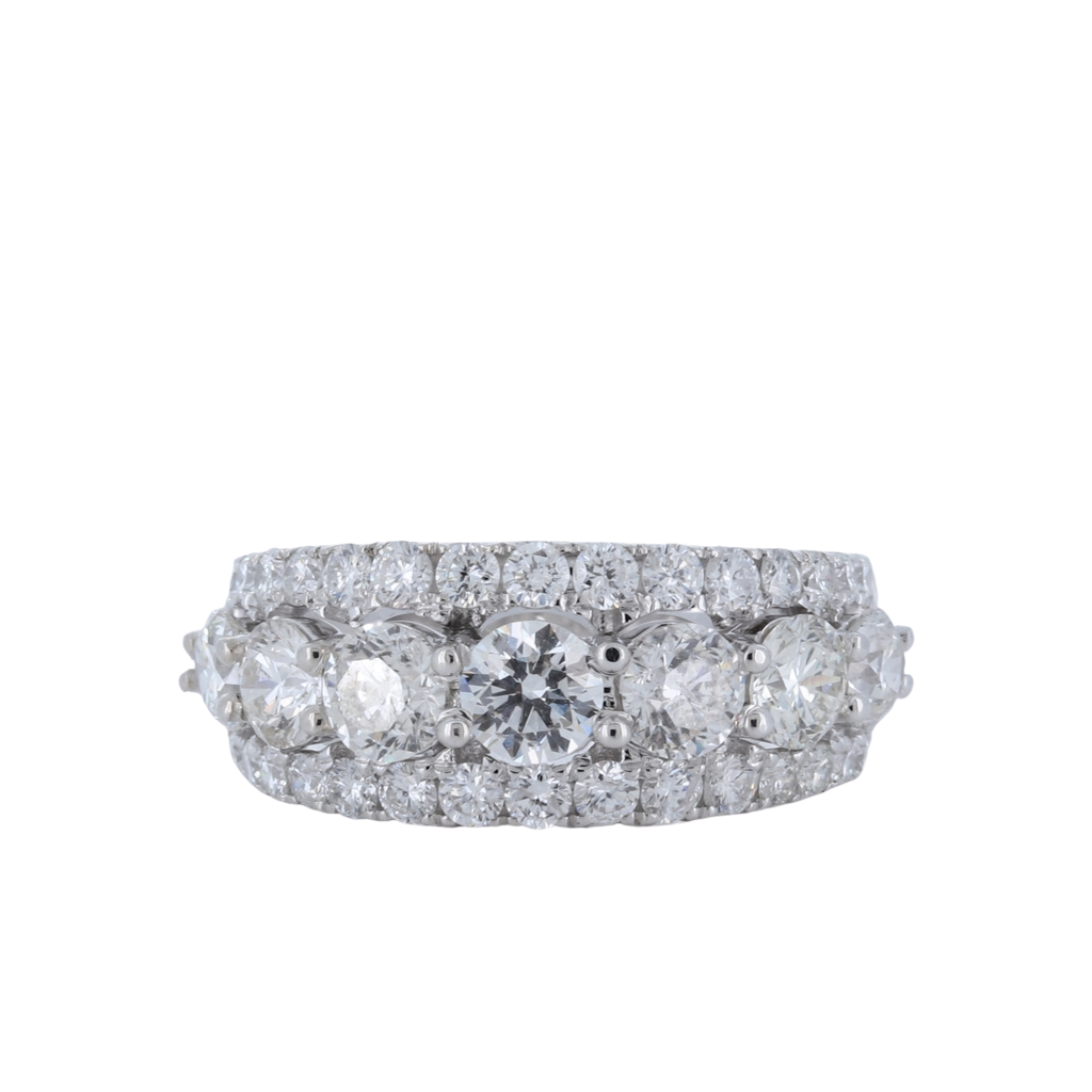 3 Row Diamond Ring With Floating Center Diamonds In 14Kt White Gold