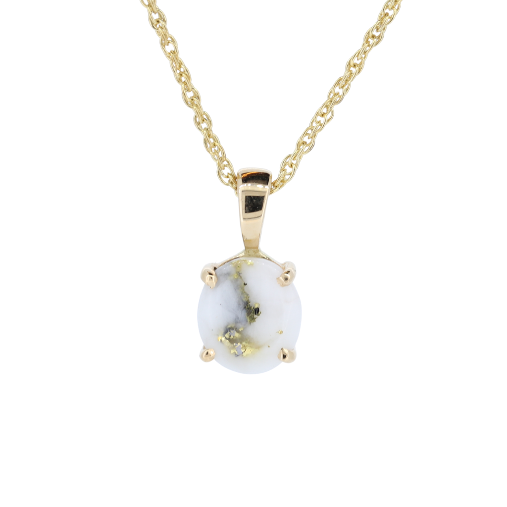 14K Yellow Gold Quartz Oval 4 Prong Pendant