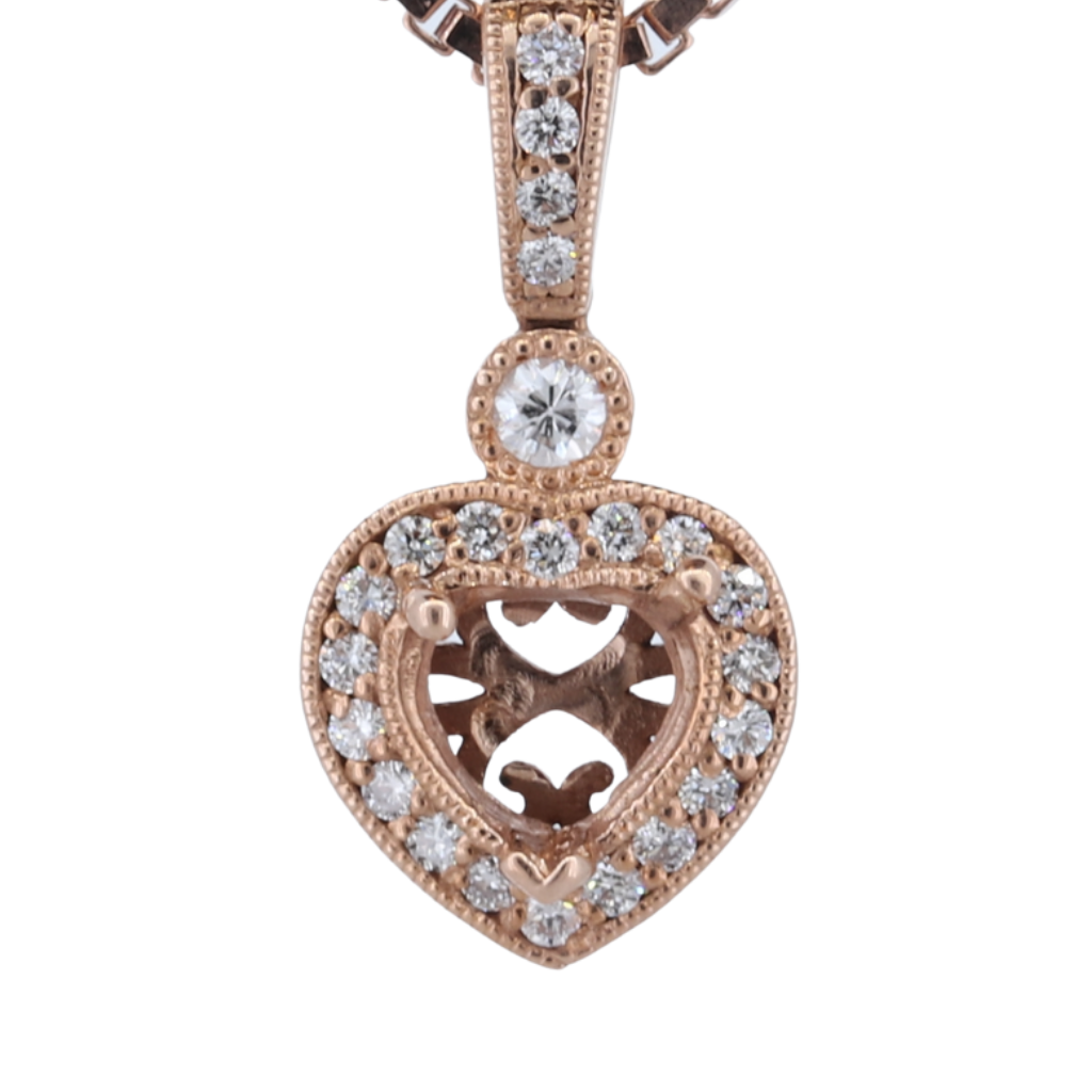 14K Rose Gold Diamond Pendant Setting With Oval Halo And Accent Diamonds D-0.23 PND-Sm