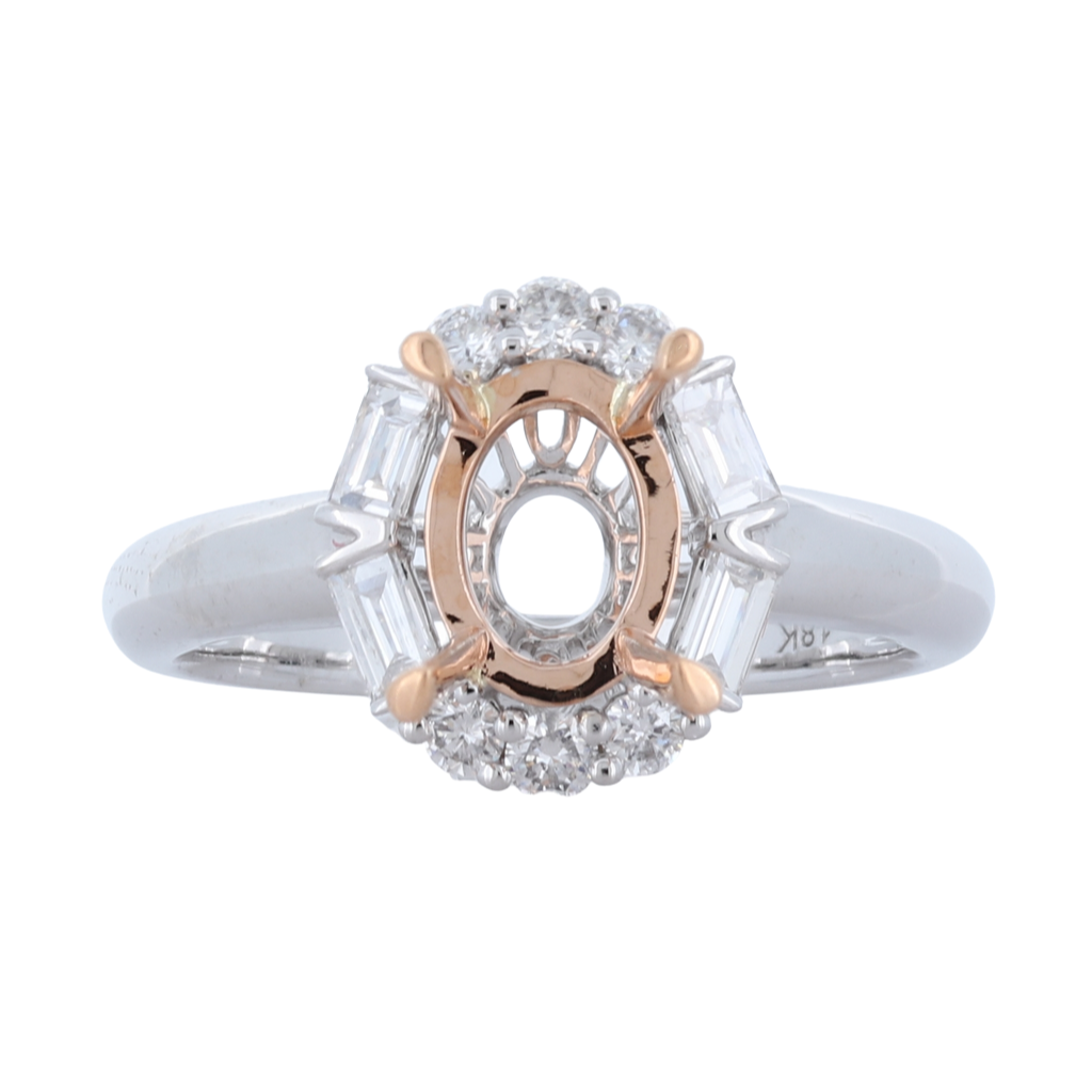 18K Two-Tone Oval Halo Semi-Mount Ring With Round And Baguette Diamond -  Monarch Jewels Alaska