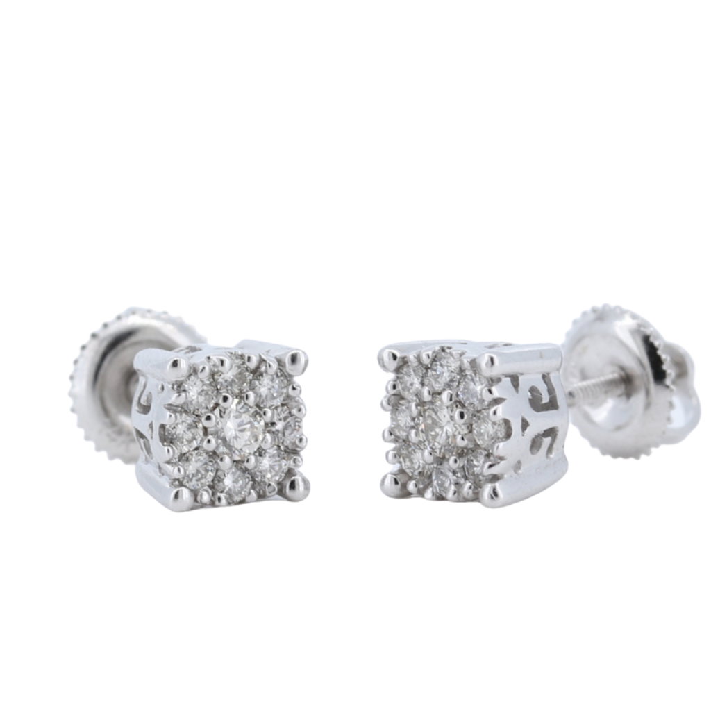 14K White Gold Diamond Cluster Earrings, 0.47ct.