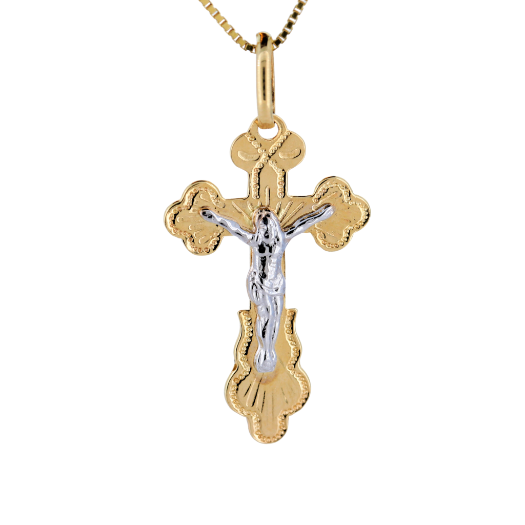 14K Two Tone Crucifix Pendant
