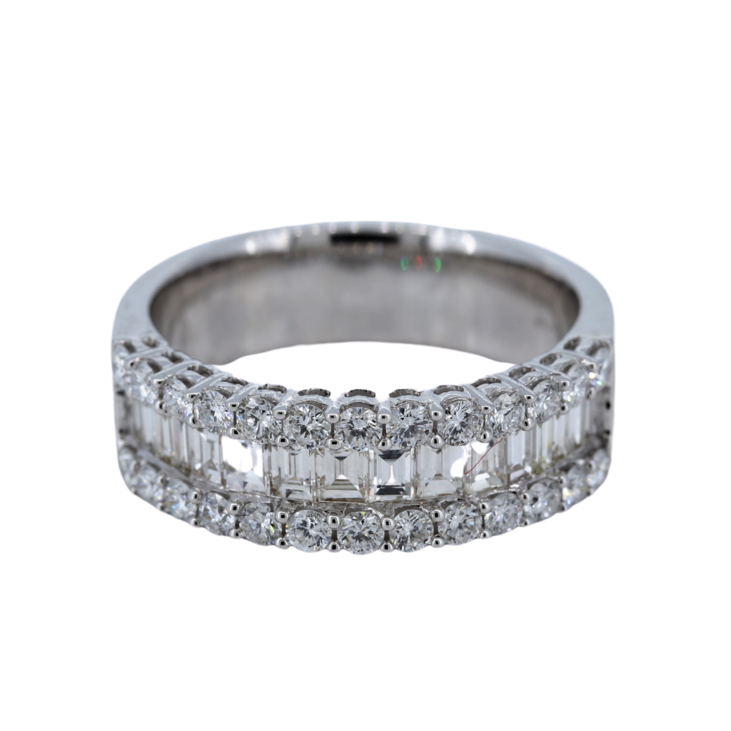 Round And Baguette 1.42ctw Diamond Band, 14Kt White Gold