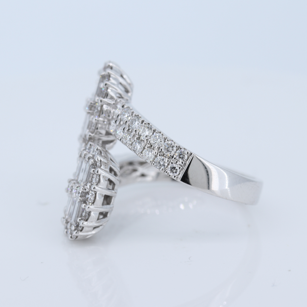 18Kw Round And Baguette Diamond Cocktail Ring D-1.13 Bg-0.59 Rg