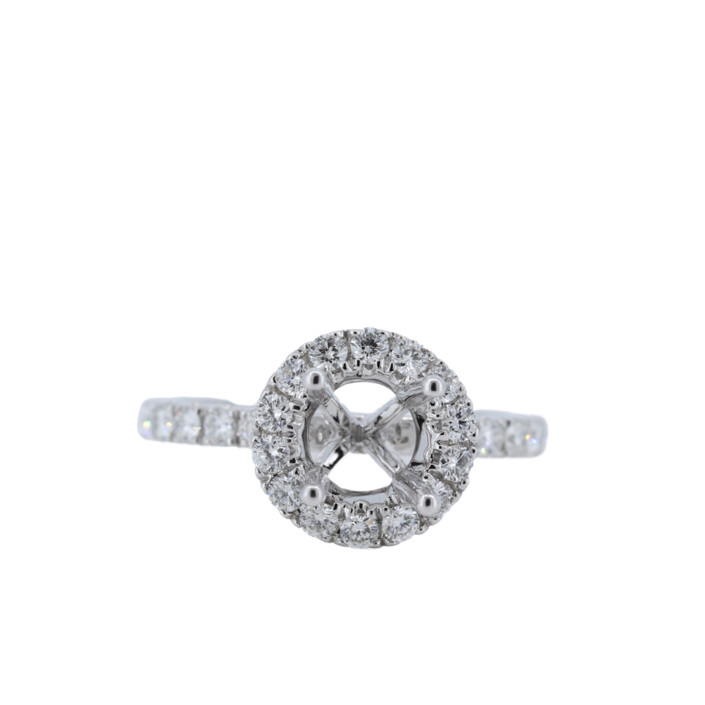 14kt White Gold Semi Mount set in Halo Style with 0.64ct of Diamonds