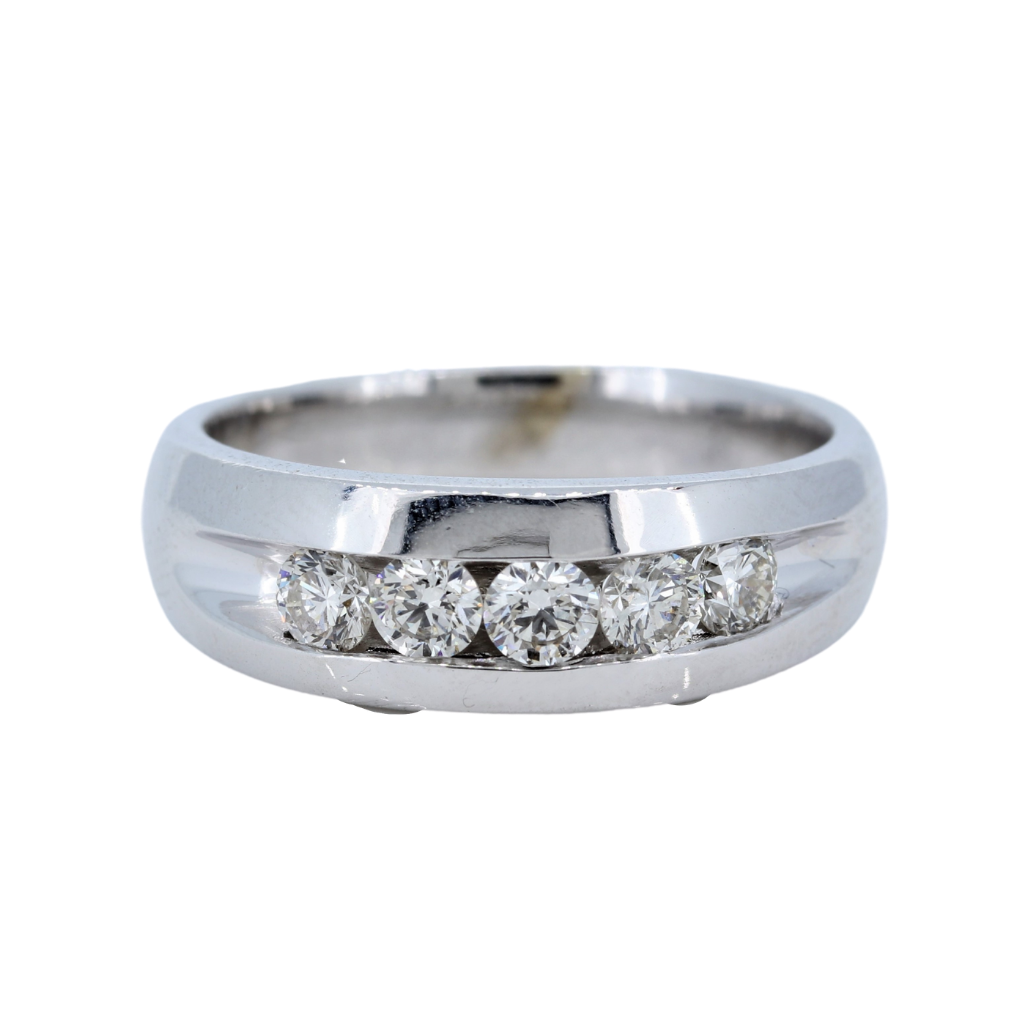 5 Stone Men's Channel 0.93ctw Diamond Band in a 14Kt White Gold Setting