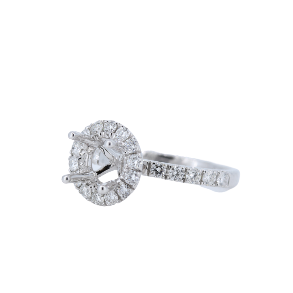 14kt White Gold Semi Mount set in Halo Style with 0.64ct of Diamonds