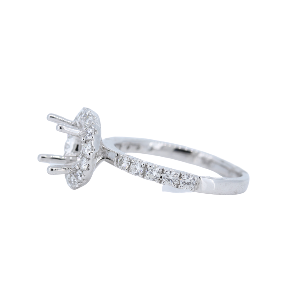 14kt White Gold Semi Mount set in Halo Style with 0.64ct of Diamonds
