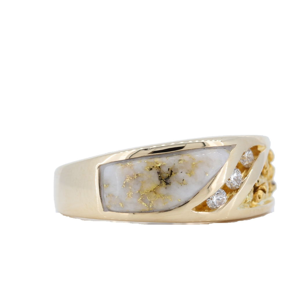 14K Yellow Gold Quartz & Gold Nuggets Inlay Ring With 0.09Ct Diamonds -  Monarch Jewels Alaska